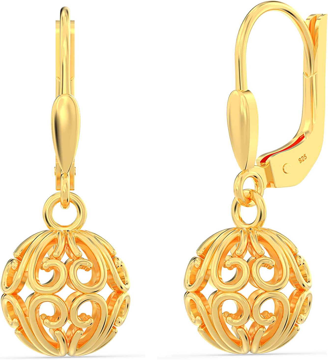 LeCalla 925 Sterling Silver Heart Dangle Drop Earrings for Women Jewelry Lightweight Leverback Filigree Ball Drop Dangle Earrings for Women - Image 2