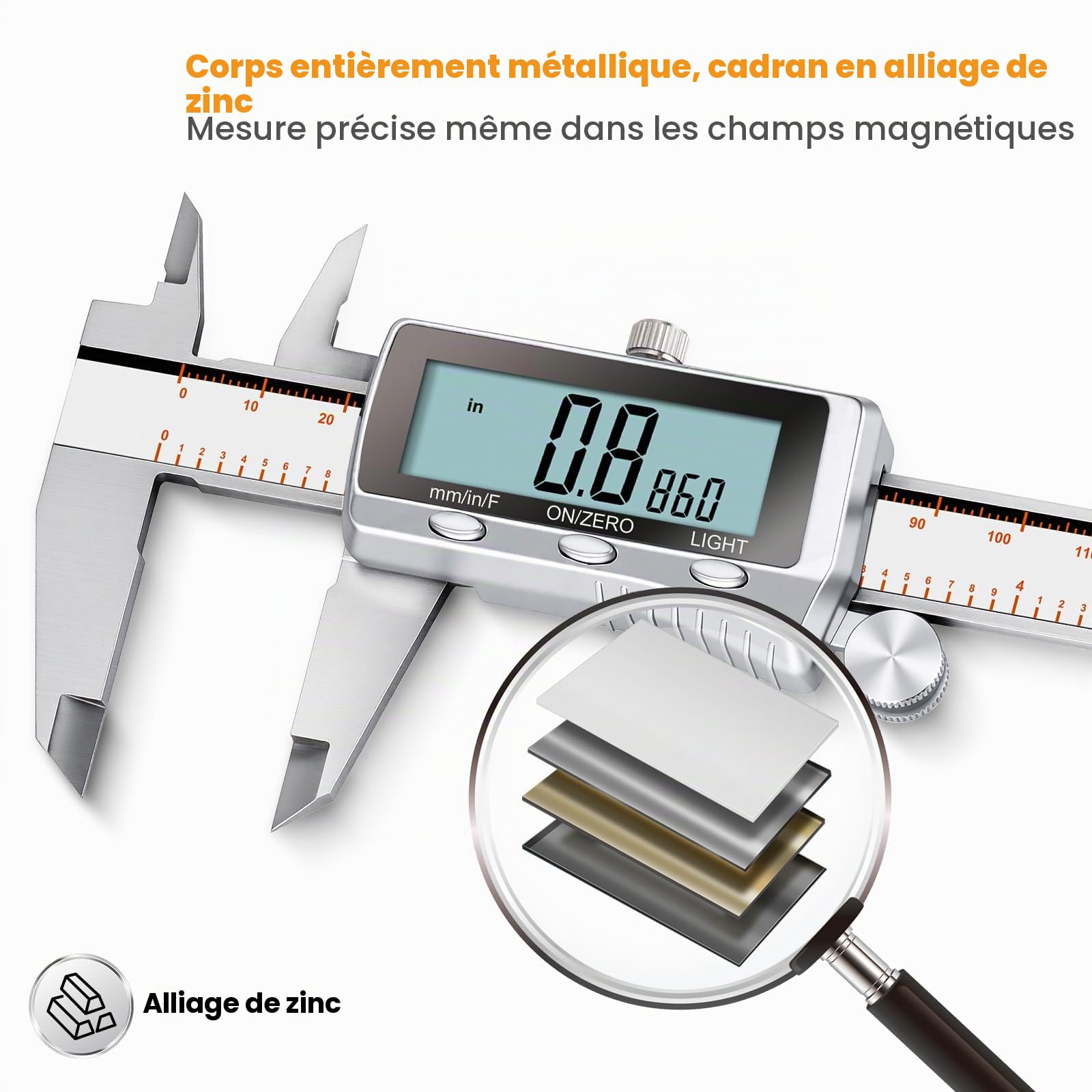 HARDELL Pied à coulisse numérique, outil de mesure rechargeable avec écran LCD rétroéclairé, tous les étriers en métal, micromètre numérique à arrêt automatique, pouces/mm/fraction pour la maison