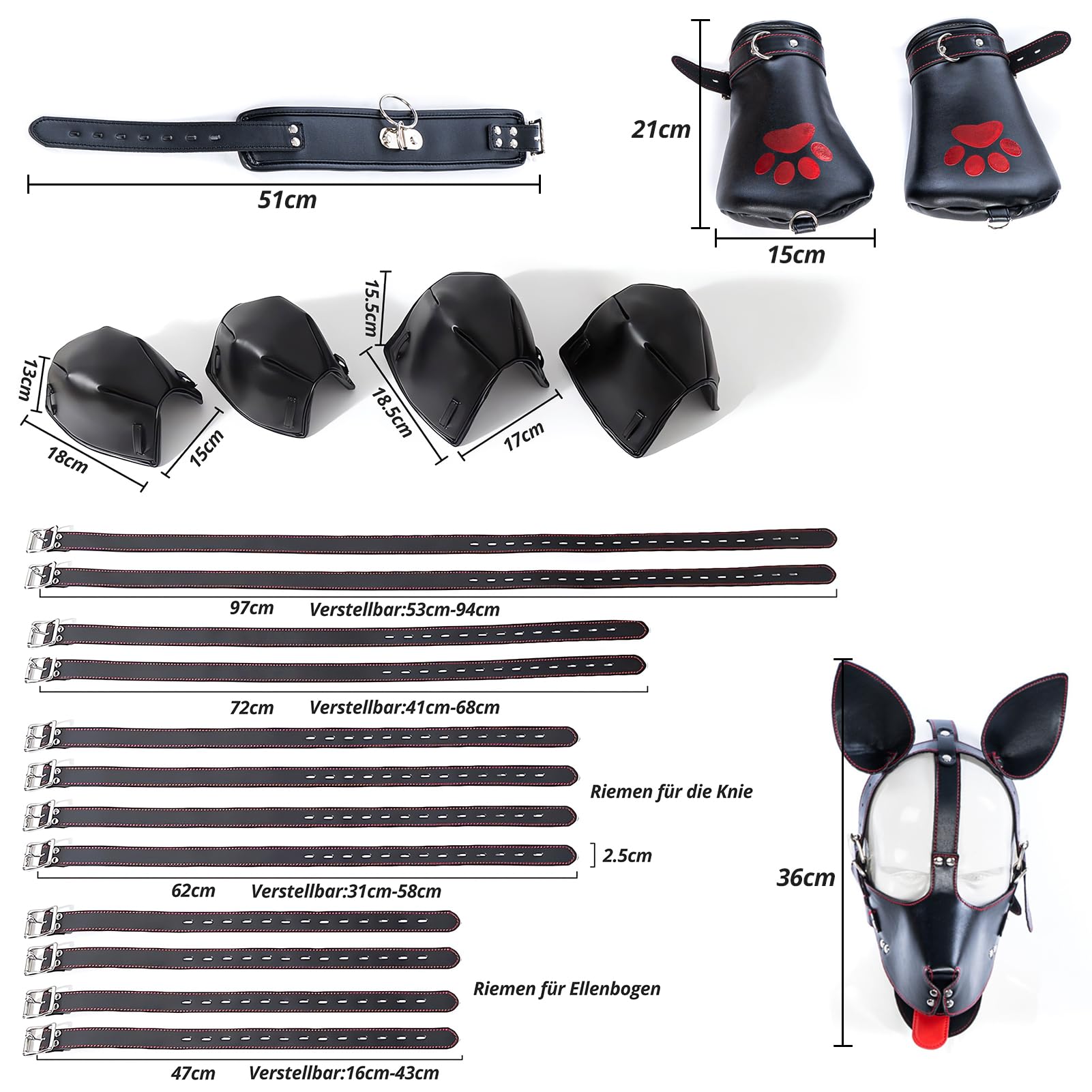 SXOVO Kit BDSM Bondage per Gattonare Con Ginocchiere + Gomitiere + Maschera + Collare +Restrizioni per Mani e Piedi, Kit Sadomaso per Coppia Schiavo Cane Cosplay, Toys Sessuali per Donna Uomini Coppie