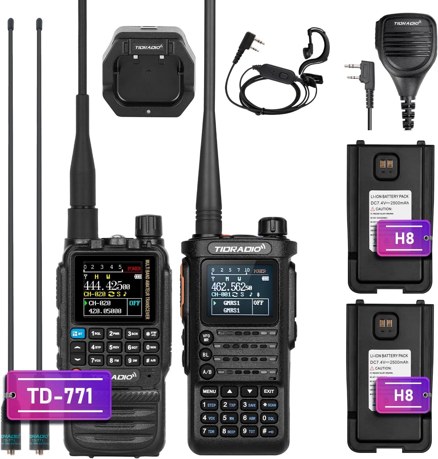 TIDRADIO (2 gen) TDH8 GMRS Radio with 2pcs Battery,MIC