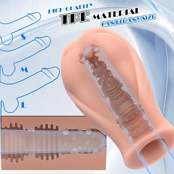 Male Stroker - Body-Safe Soft TPE, 3D Textured Sleeve with Snug Channel, Realistic Buttocks Design. Waterproof, Reusable & Easy to Clean, Pocket-Sized for Travel (Flesh)