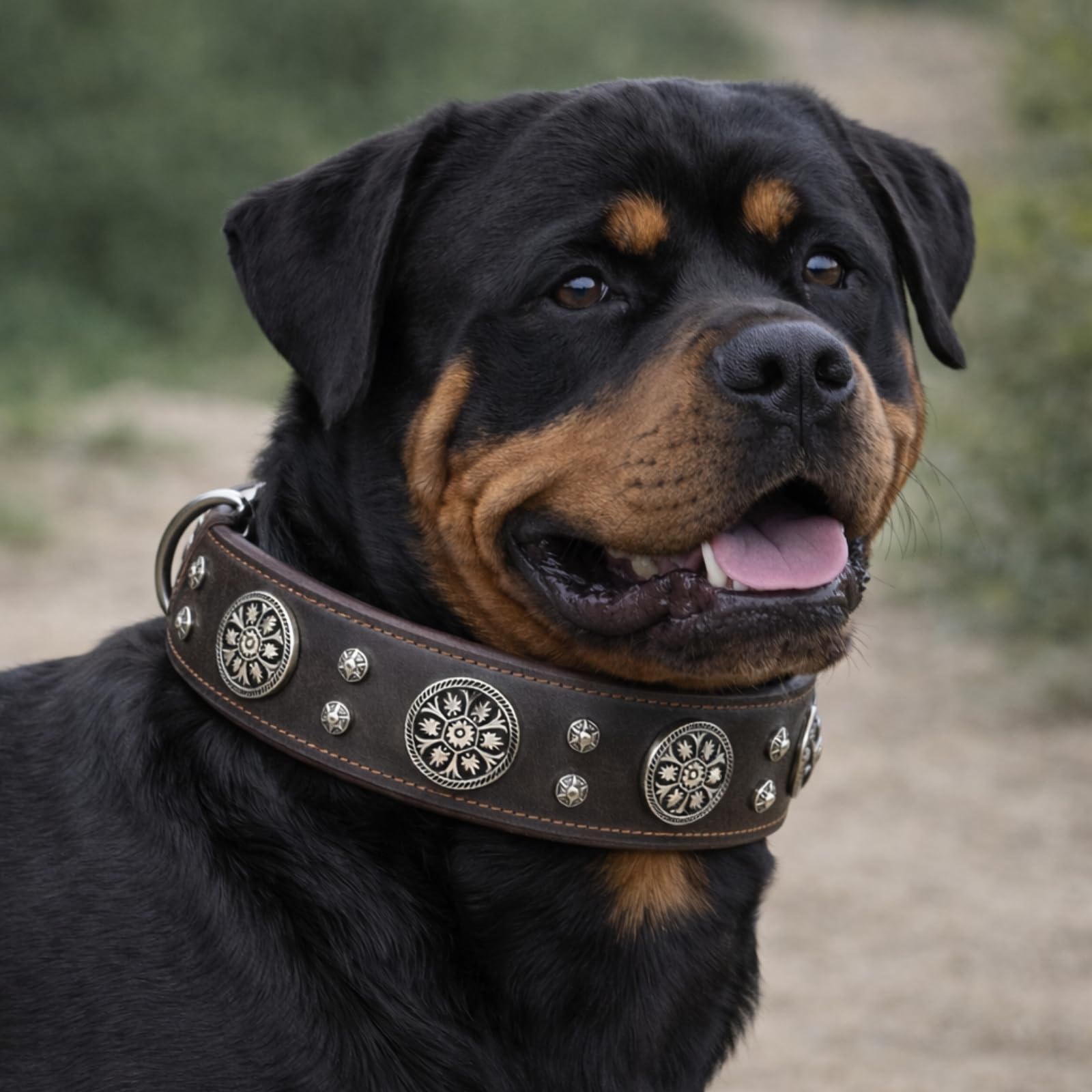 Handgefertigtes Hundehalsband aus echtem Leder, 5,1 cm breit, strapazierfähig, weich und luxuriös, Western-Design mit Doppelzinken-Schnalle, ideal für große und mittelgroße Hunderassen, Braun, Größe M