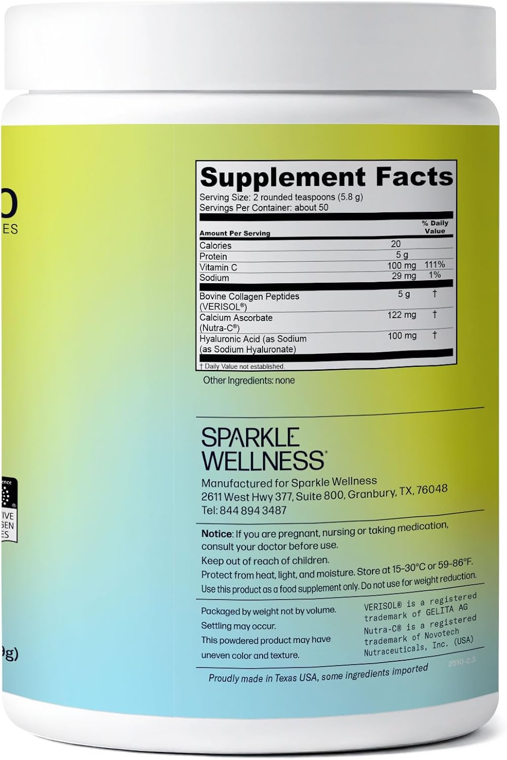 Sparkle Wellness VERISOL Bioactive Hydrolyzed Collagen Peptides | Collagen Powder Supplement with Vitamin C & Hyaluronic Acid for Hair, Skin, and Nail Health | Skin Boost Plus (No Flavor) [50-Serves] - Image 3