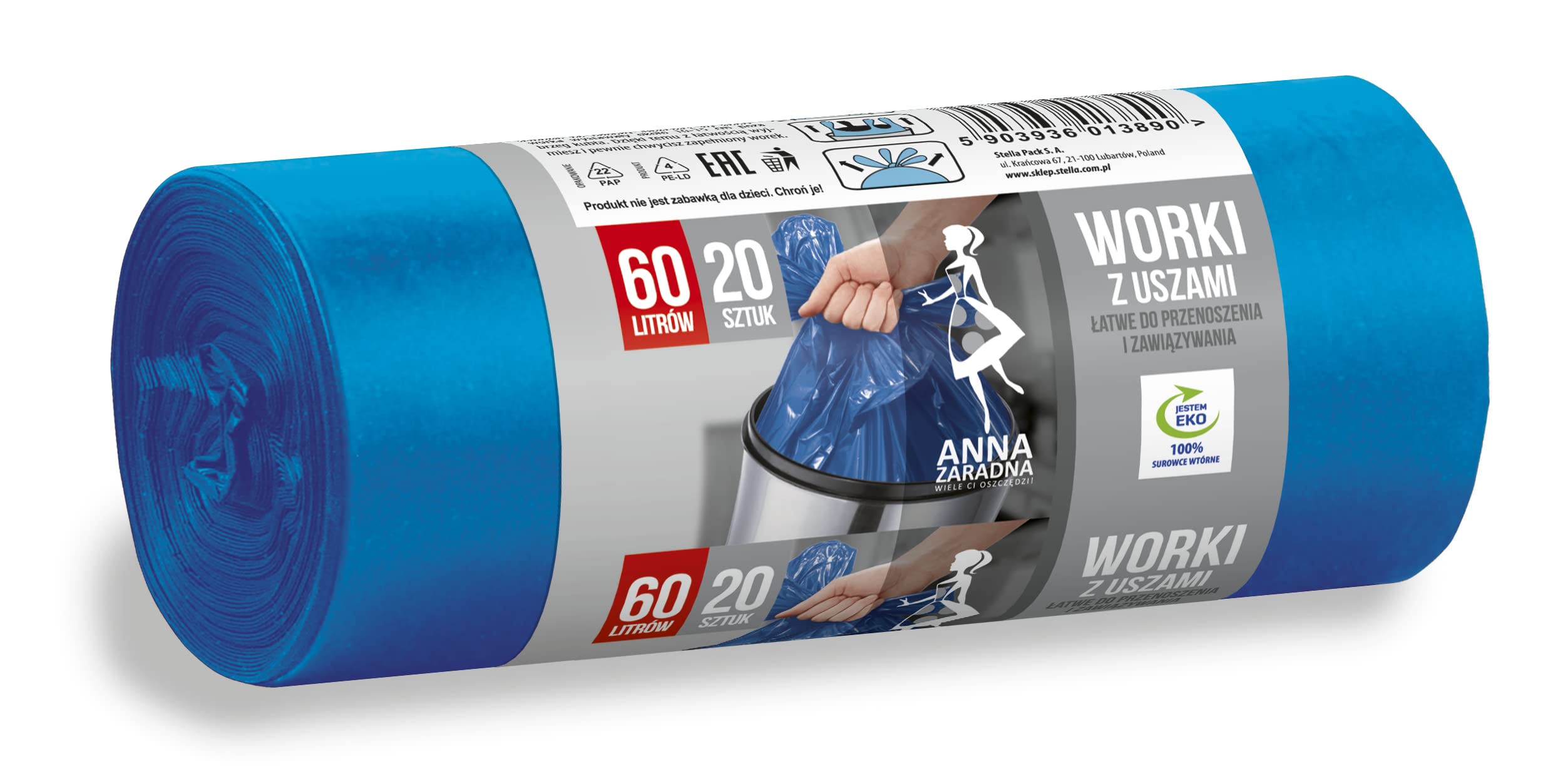 Anna Zaradna Garbage bags with EARS 60L 20pcs blue