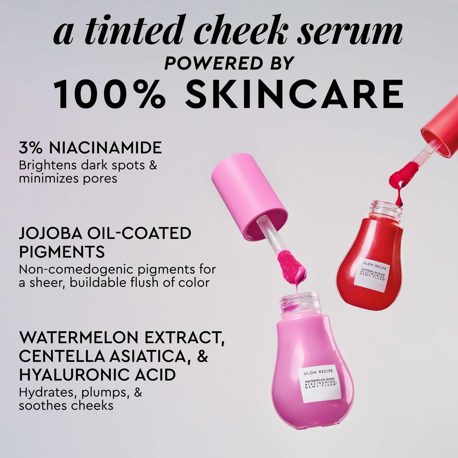 Glow Recipe Niacinamide Dewy Flush Tinted Liquid Blush Serum - Glowy Blush for Cheeks to Smooth, Hydrate & Brighten - Liquid Korean Makeup with Buildable Soft Pink Tint - Cherry Flush (0.4 oz)