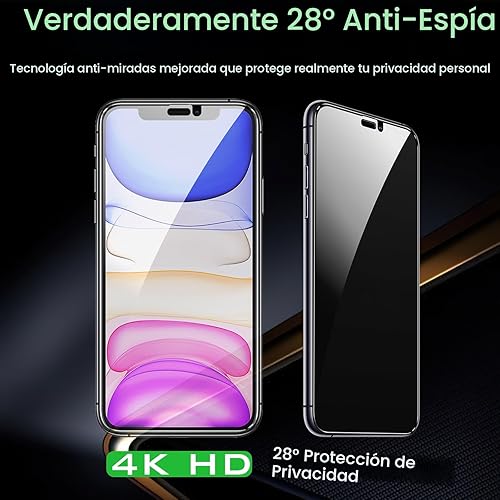 Miniatura 4 de NBiefuny Paquete de 3 protectores de pantalla de privacidad para iPhone 11 de 6.1 pulgadas con 3 protectores de lente de cámara, película de vidrio