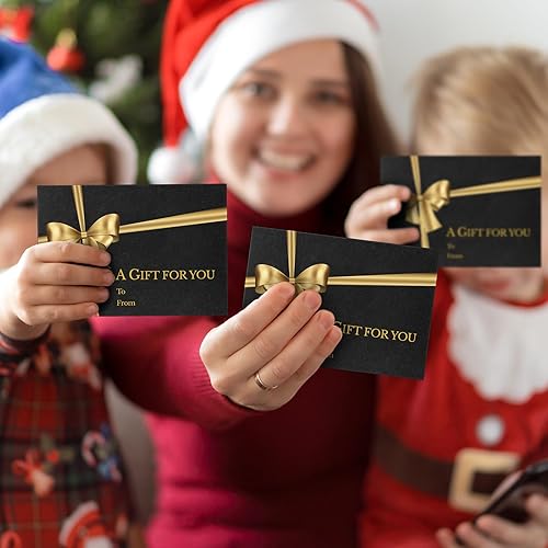 Vista 7 de Glenmal 50 sobres para tarjetas de regalo de Navidad con soporte para tarjetas de lazo dorado, sobres de negocios con bolígrafo de tinta dorada