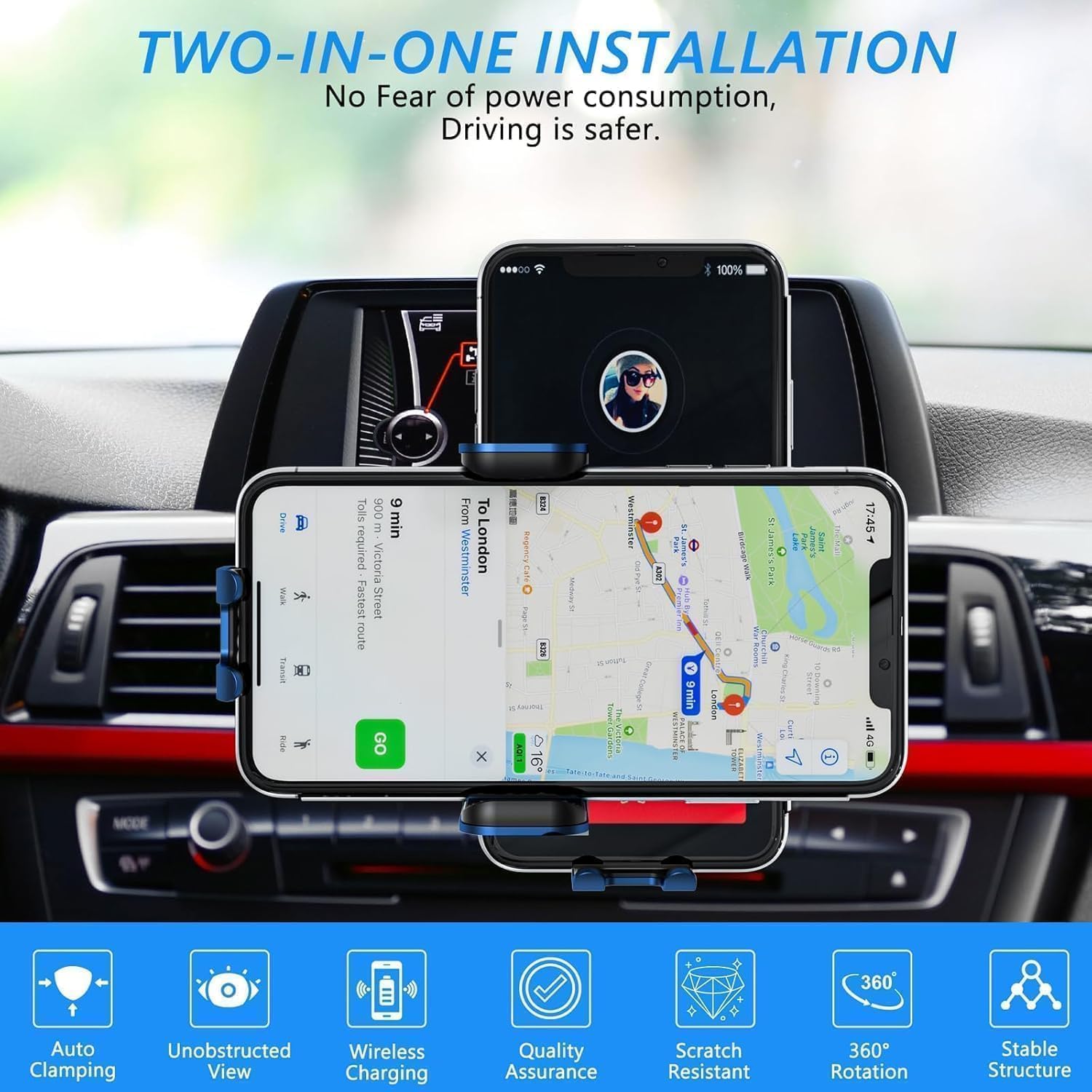 Kabelloses Kfz-Ladegerät, Schnellladung, 15 W, Auto-Klemmung, Kfz-Ladegerät, Handyhalterung, Handyhalterung für iPhone 17, 16, 15, 14, 13, 12, 11 Pro Max Xs, Samsung Galaxy S24 Ultra S23, S22, S21