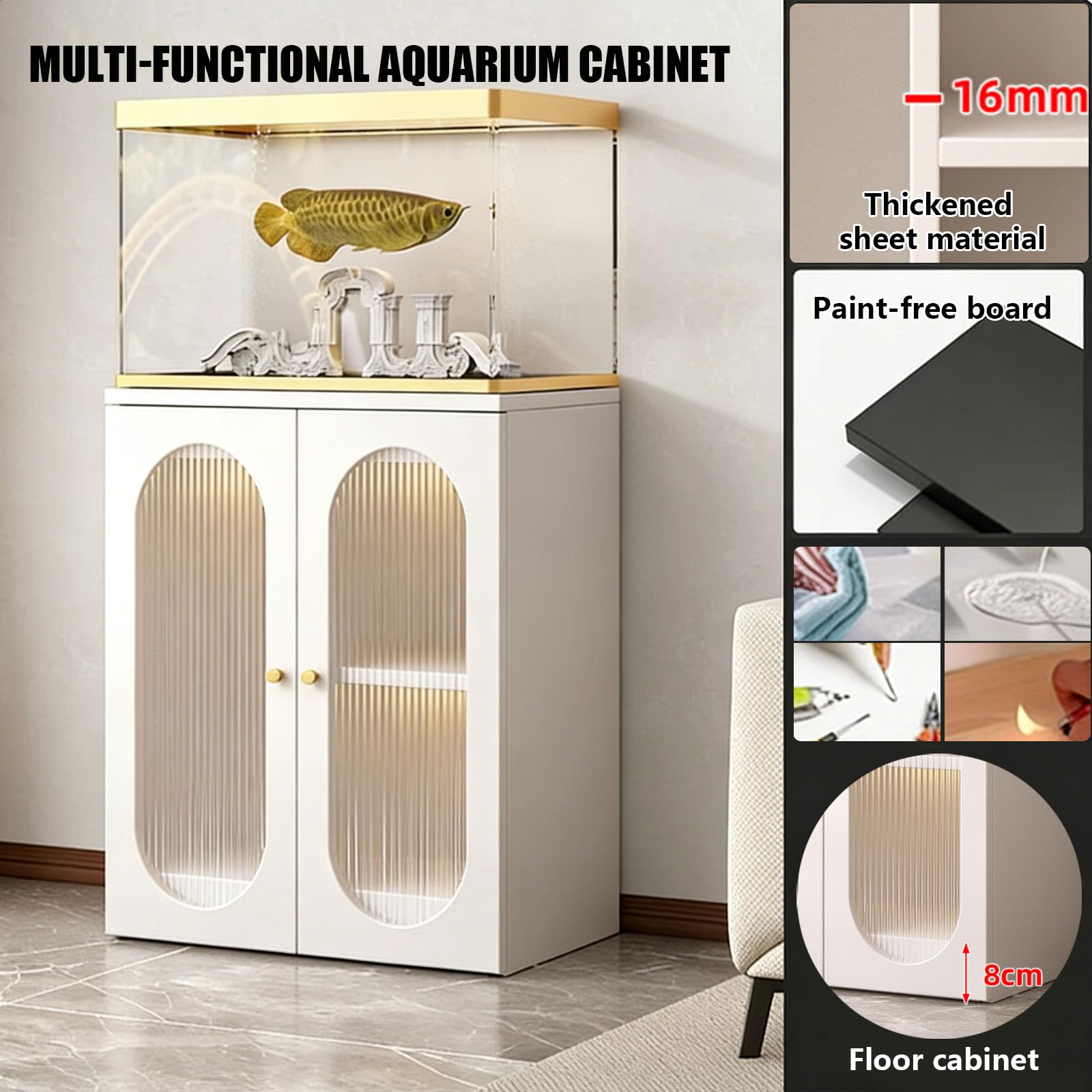 Support d'aquarium multicouche avec portes d'armoire en verre, matériau de 16 mm d'épaisseur, convient pour les maisons, les bureaux et les études, 80 x 45 cm