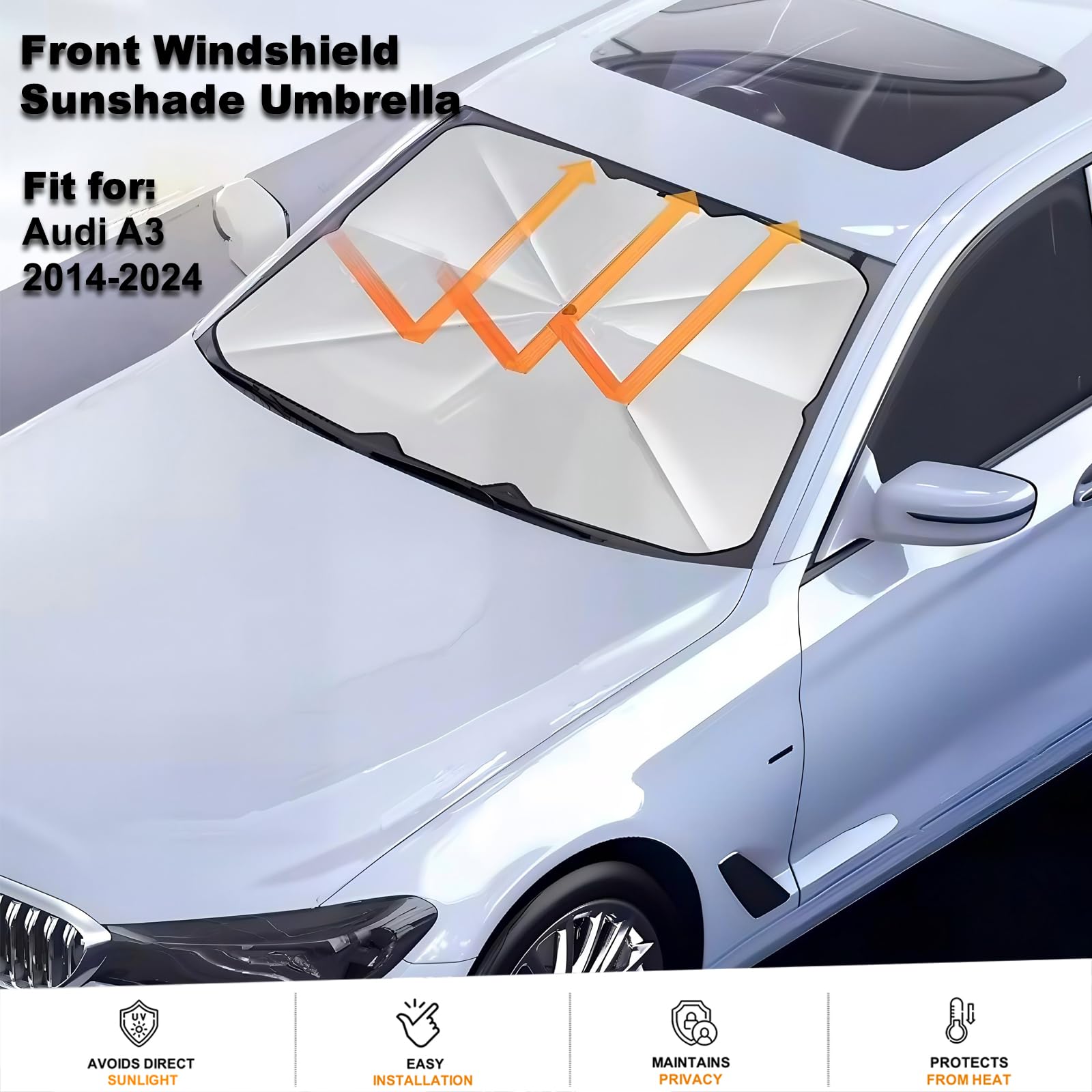 Pare-Soleil de Pare-Brise Type Parapluie – Compatible avec Au.di A4 Imported 2019-2025 Sunshade,Pare-Soleil Pliable et Protecteur – Bloque Les UV et maintient Votre Voiture au Frais