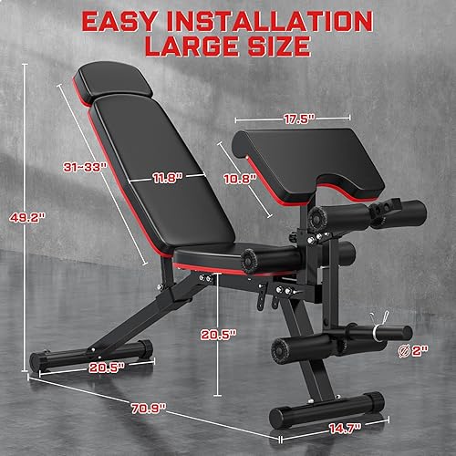 Miniatura 8 de Fostoy Adjustable Weight Bench, 800lbs Workout Bench for Home Gym, Incline Decline Flat Exercise Bench Press for Full Body Strength Training with