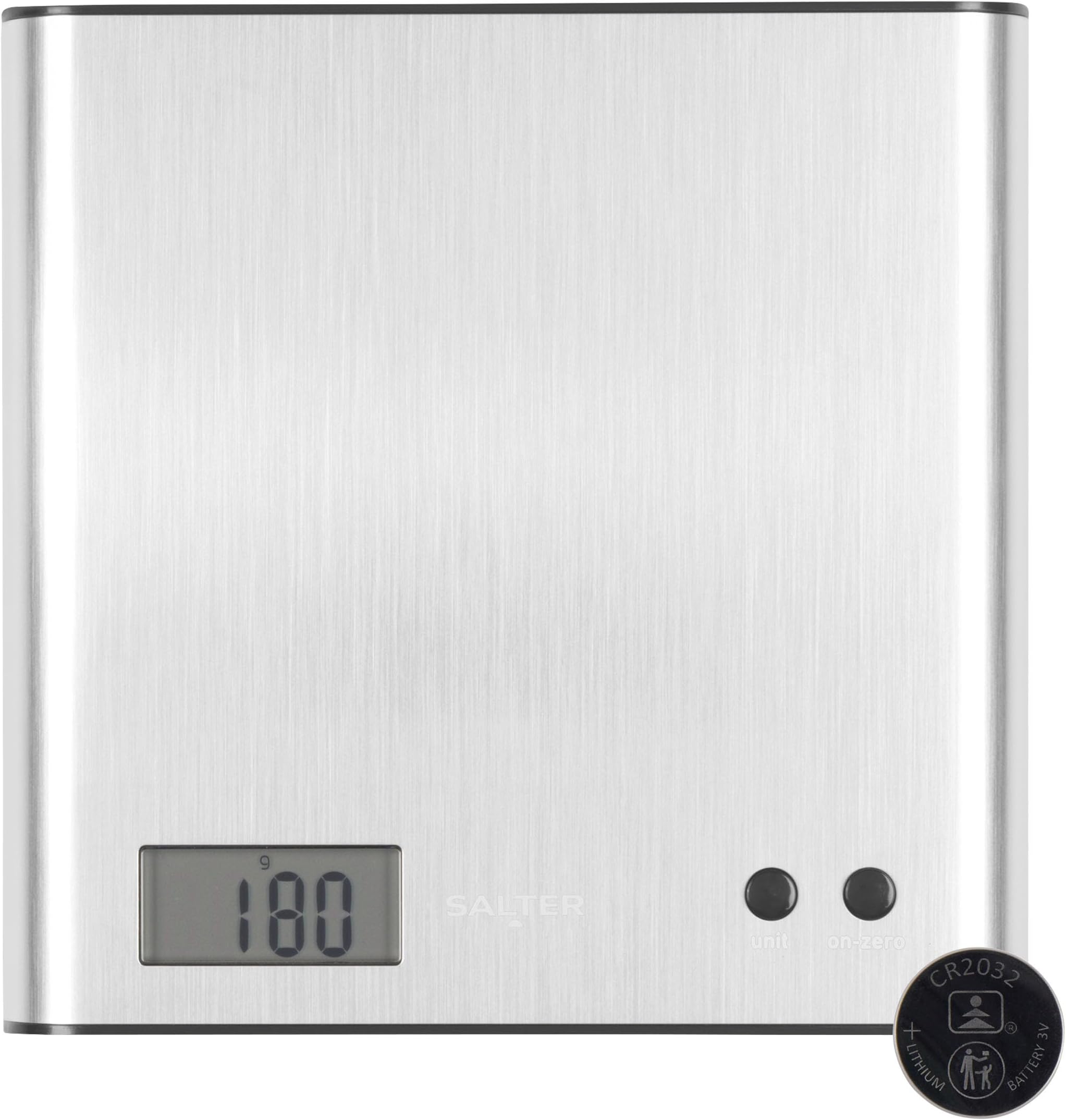 1087 SSDR Arc Kitchen Scale – Digital Food Weighing Scales, Precise Cooking/Baking, Slim Platform for Compact Storage, Add & Weigh/Tare Function, 3kg Capacity, Battery Included, Stainless Steel