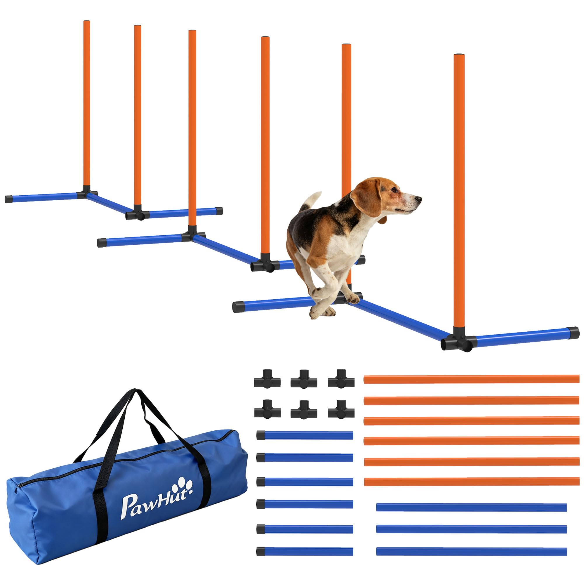 PawHut Agility Kit pour Chien - Équipement d'agility 3 pièces avec Barres de Slalom, piquets de Sol, Sac de Transport, kit d'entraînement pour Toutes Les Tailles de Chiens, pour l'intérieur et | Sac de transport pour chiens de toutes tailles, pour l'intér