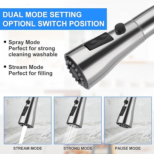 Miniatura 4 de Grifo de cocina extraíble de cromo pulido de arco alto de una sola manija, grifo de fregadero de acero inoxidable para lavandería de RV moderno