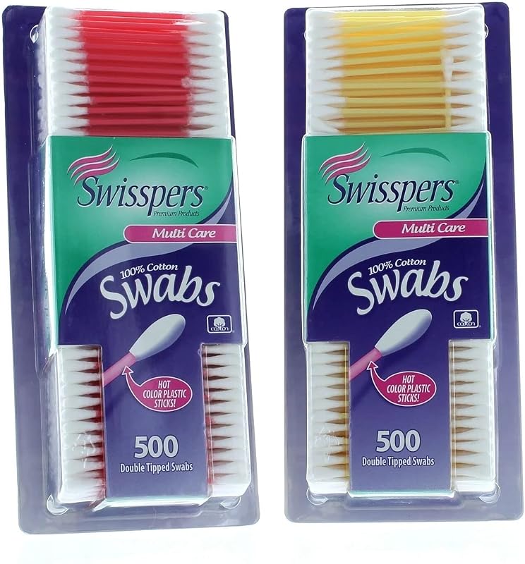 Swisspers Hastes de Algodão com Hastes Plásticas Coloridas, 100% Algodão, Pacote com 1.000 Unidades