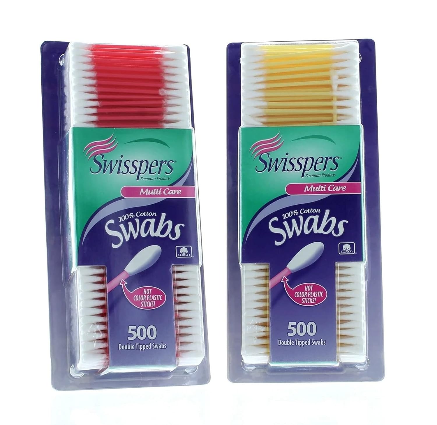 Swisspers Hot Color Cotton Swabs 100 Cotton Color Plastic Sticks 500 per Pack Color May Vary - 2