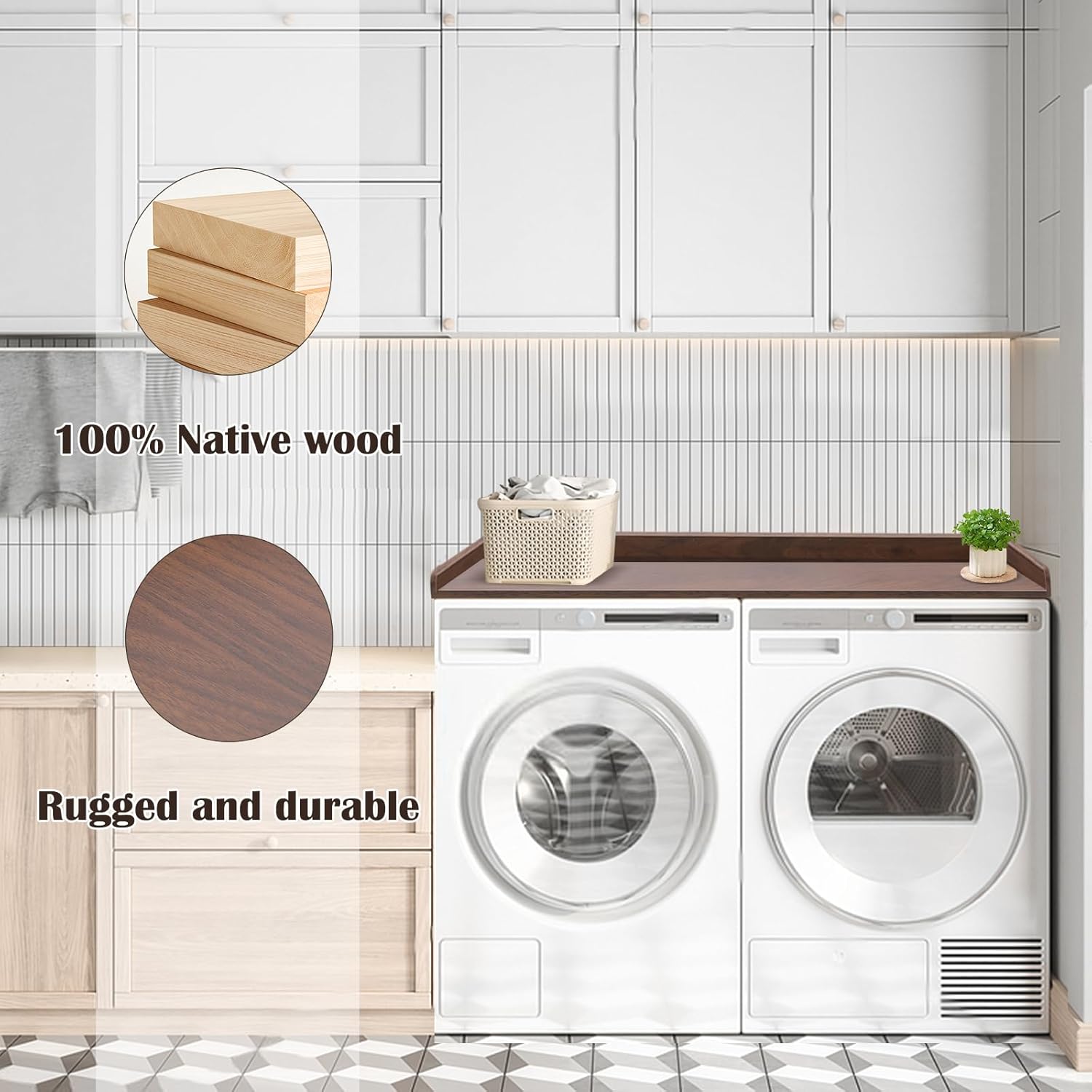 Washer Dryer Countertop,Washer and Dryer Covers for The Top,Laundry Countertop Topper Guards for Washer and Dryer,Laundry Room Storage Organization,54x 27.5 Laundry Table for Folding Clothes