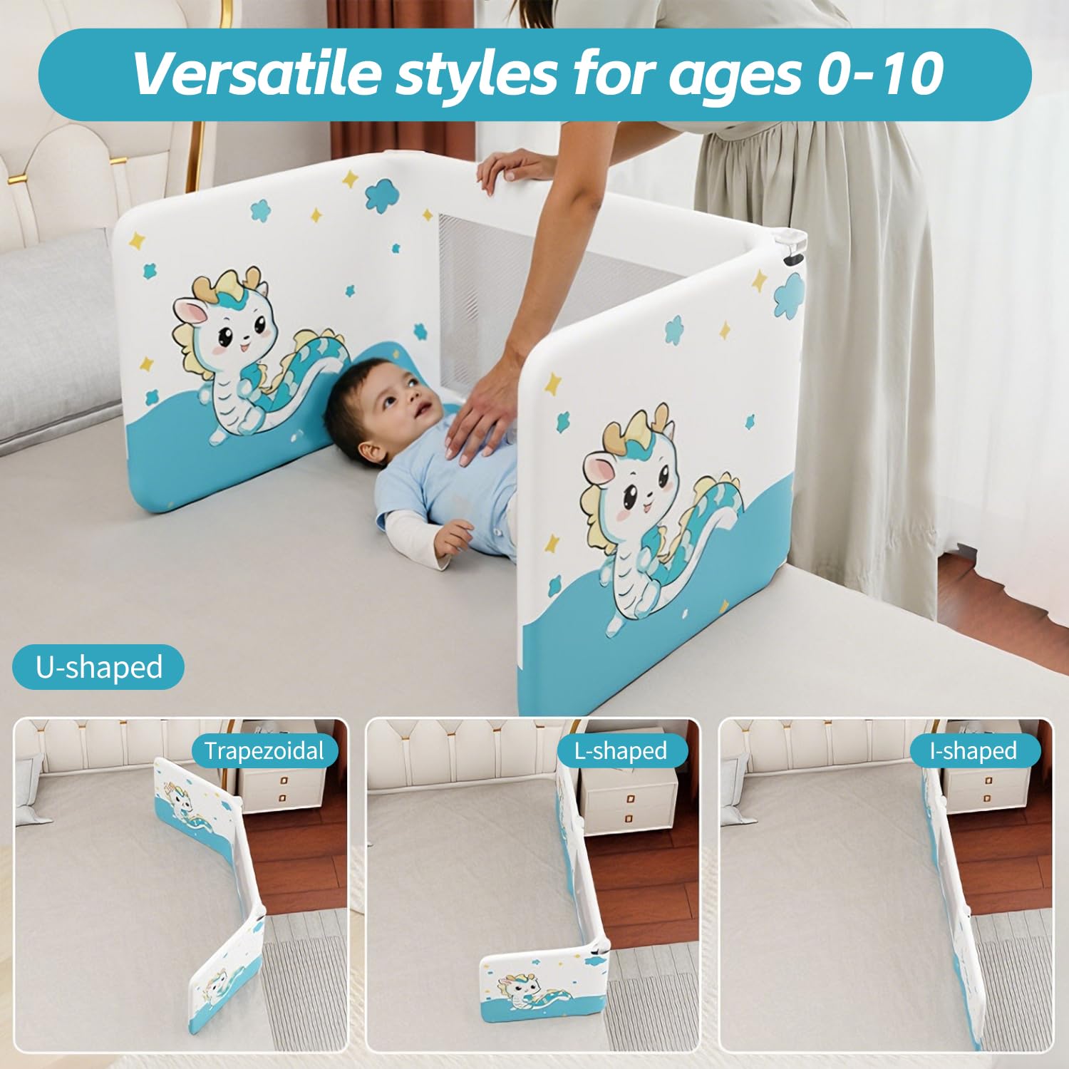 Barrière de Lit 200cm Pliable Sans Montage - Boxspring et Voyage，dragon