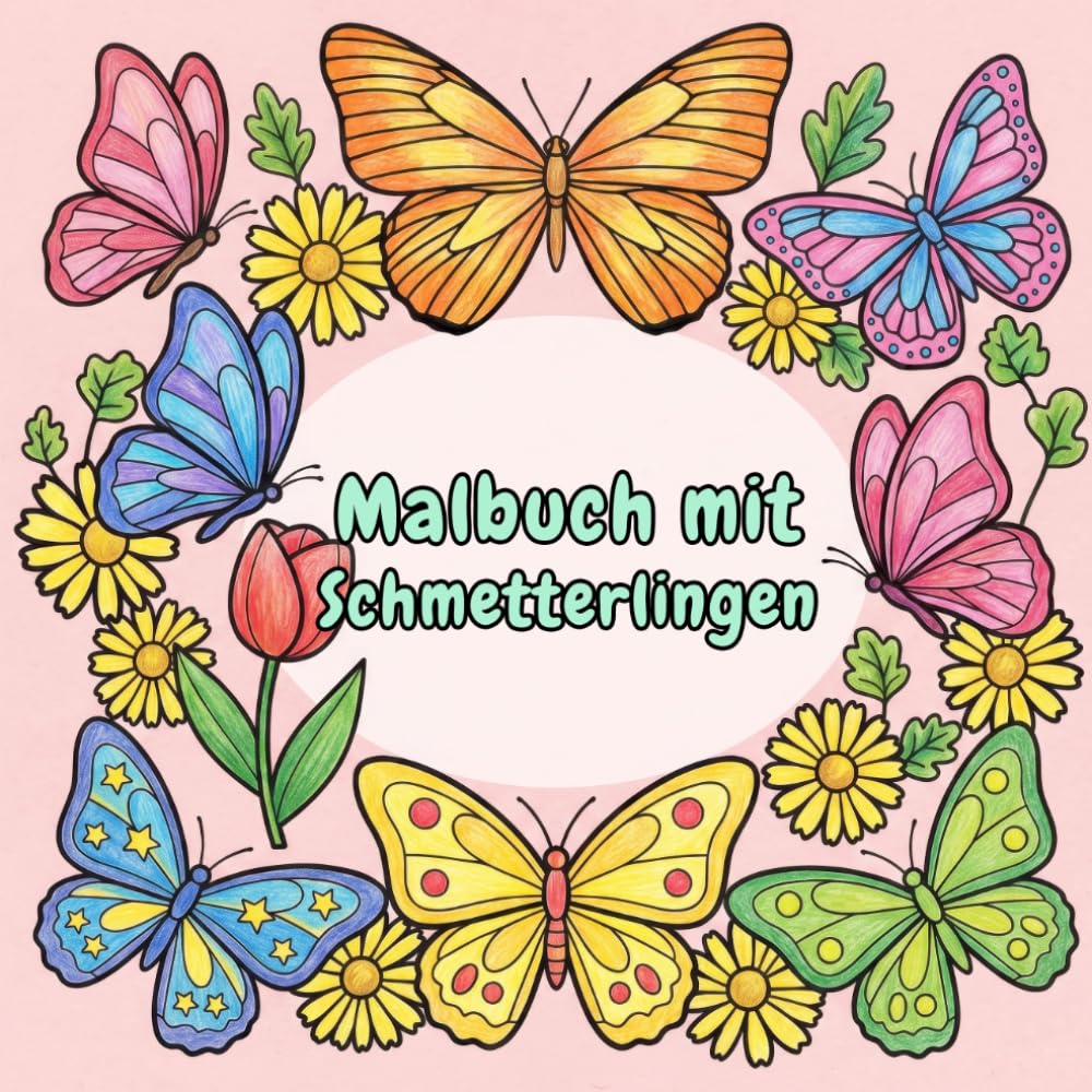 Malbuch mit Schmetterlingen: Dicke und einfache Schmetterlings-Malbilder für Mädchen 4+