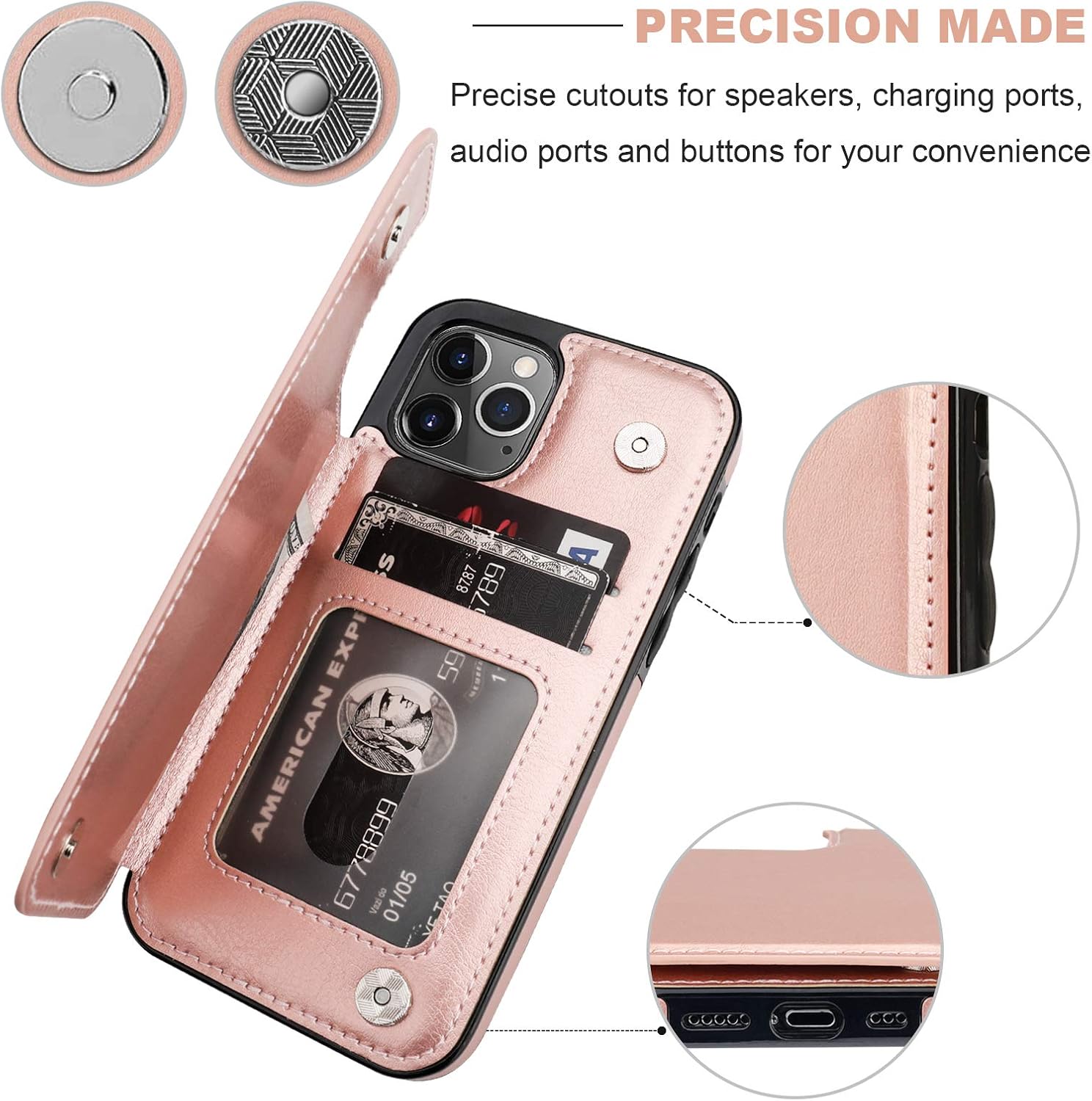 ONETOP Compatible with iPhone 12 Compatible with iPhone 12 Pro Wallet Case with Card Holder, PU Leather Kickstand Card Slots Case, Double Magnetic Clasp Durable Shockproof Cover 6.1 Inch(Rose Gold) - Image 7