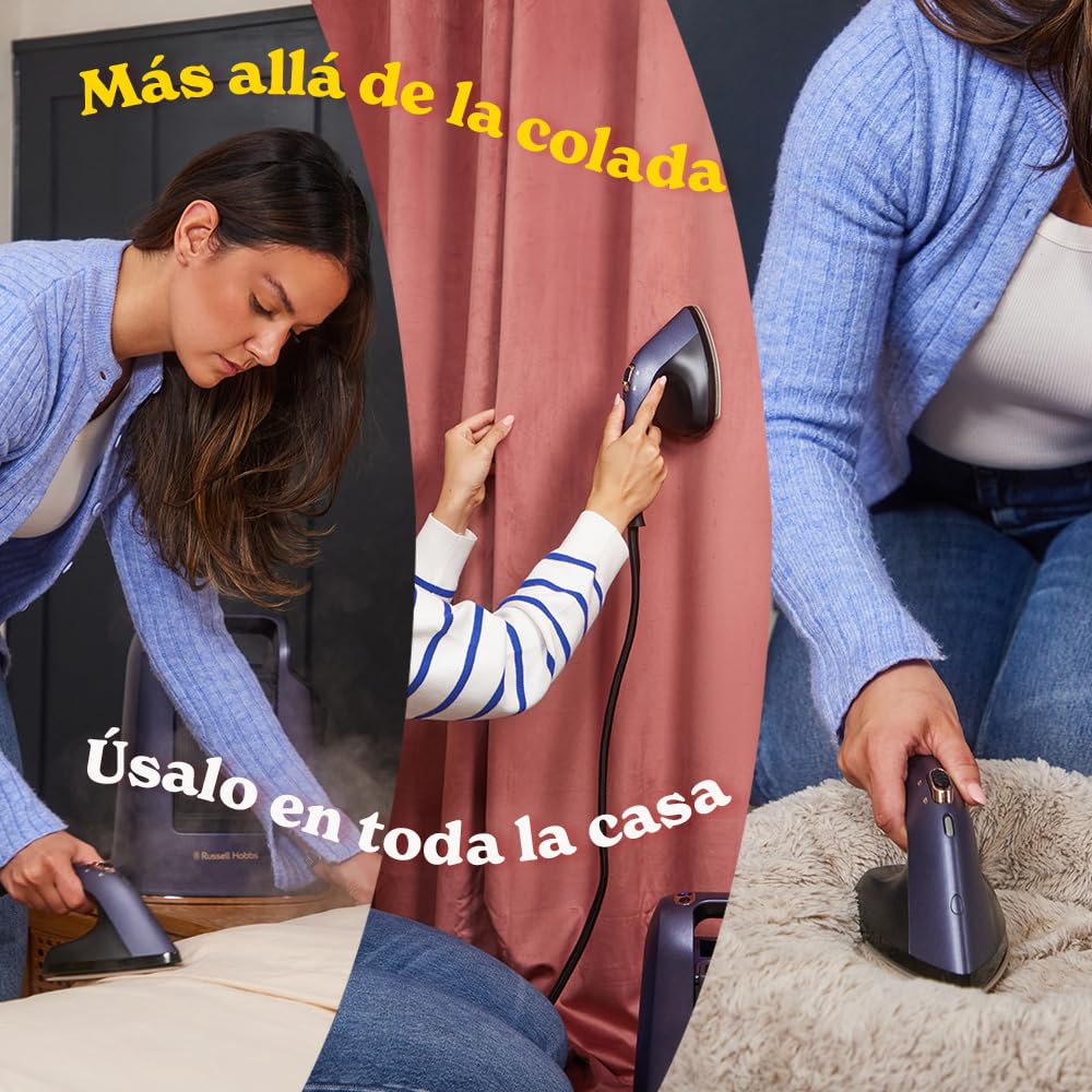 Russell Hobbs Plancha Vertical [2 en 1: Plancha y Vaporizador] Steam Genie Maestro (1700W,20g/min) 2 Accesorios: Delicados y Tapicería,Placa Cerámica,Depósito 750 ml,Almacenaje Integrado, 27600-56