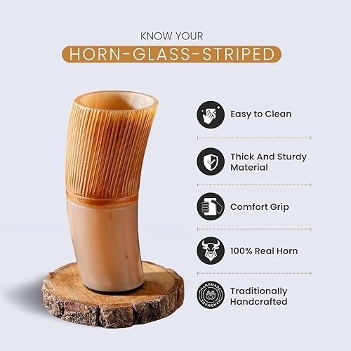 Miniatura 4 de Taza vikingo de 6 pulgadas para beber cerveza Ale, vino, refrescos, jarra, mead, vaso medieval (6 pulgadas, rayas) Rayas,Tacto metálico,Cuerno
