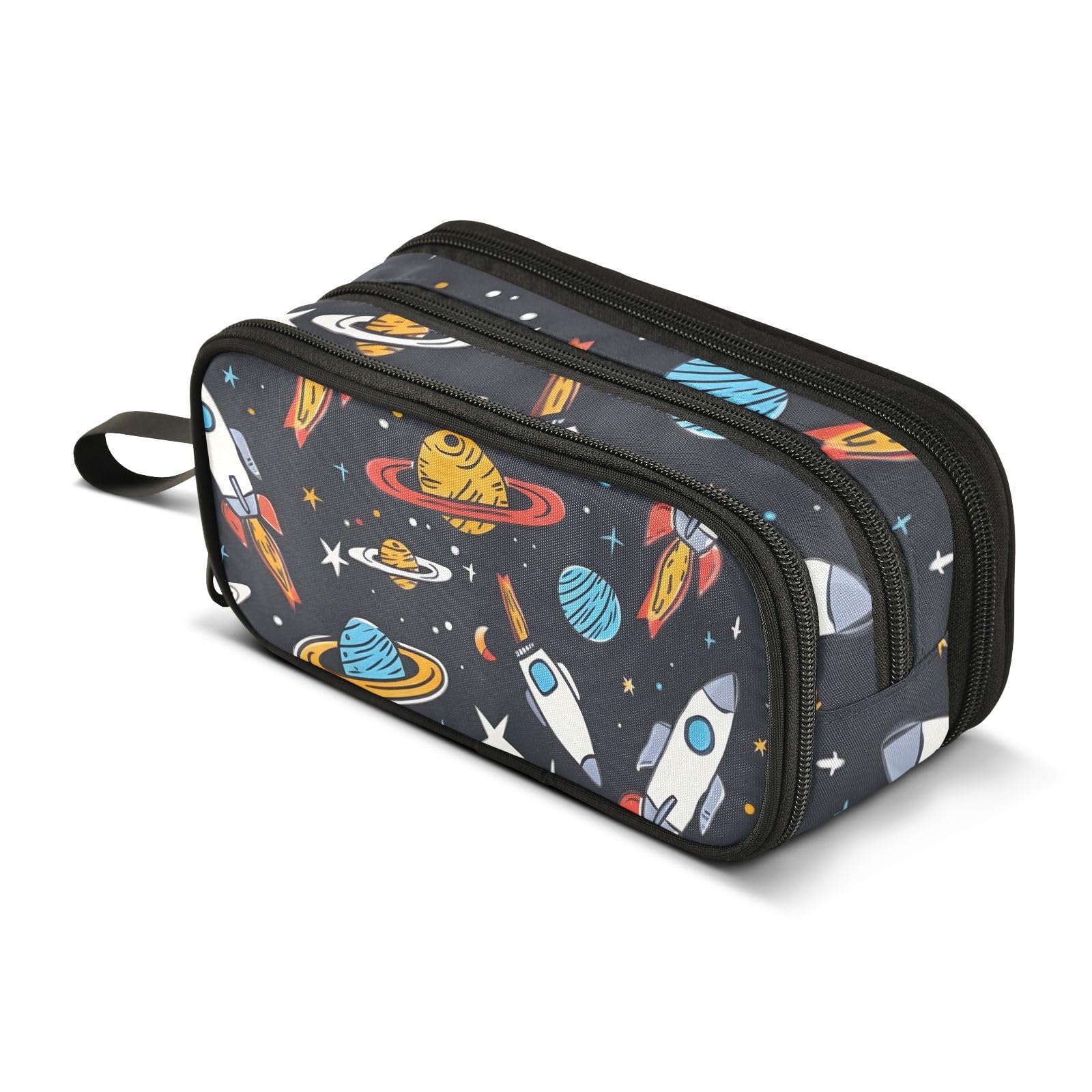 Mnsruu Rocket Planet Black Star Pencil Case Large Capacity Pen Bag Girls Boys Pencil Pouch Stationery Organizer Holder Zipper Pen Case for School Office