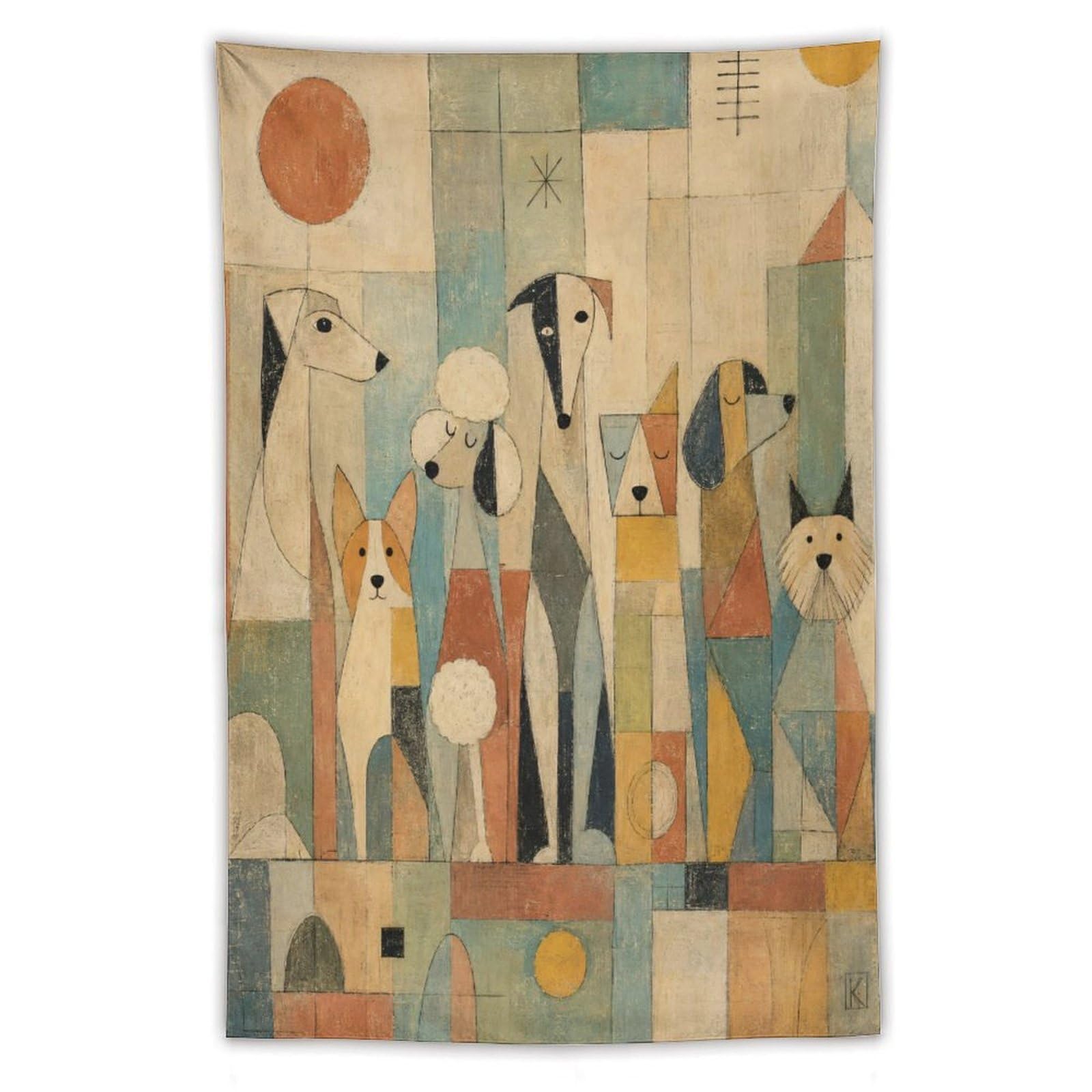 H3B8U2Y5 Dog Group Geometry Wall Tapestry, Geometric Art Style, Entryway