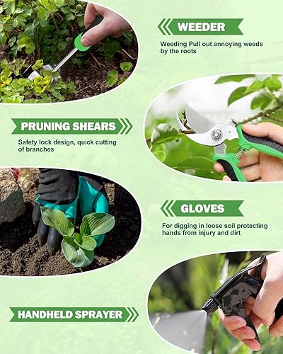 Miniatura 6 de Juego de herramientas de jardín, 8 en 1, kit de herramientas de jardín resistentes, herramienta de mano ergonómica de jardinería de acero inoxidable