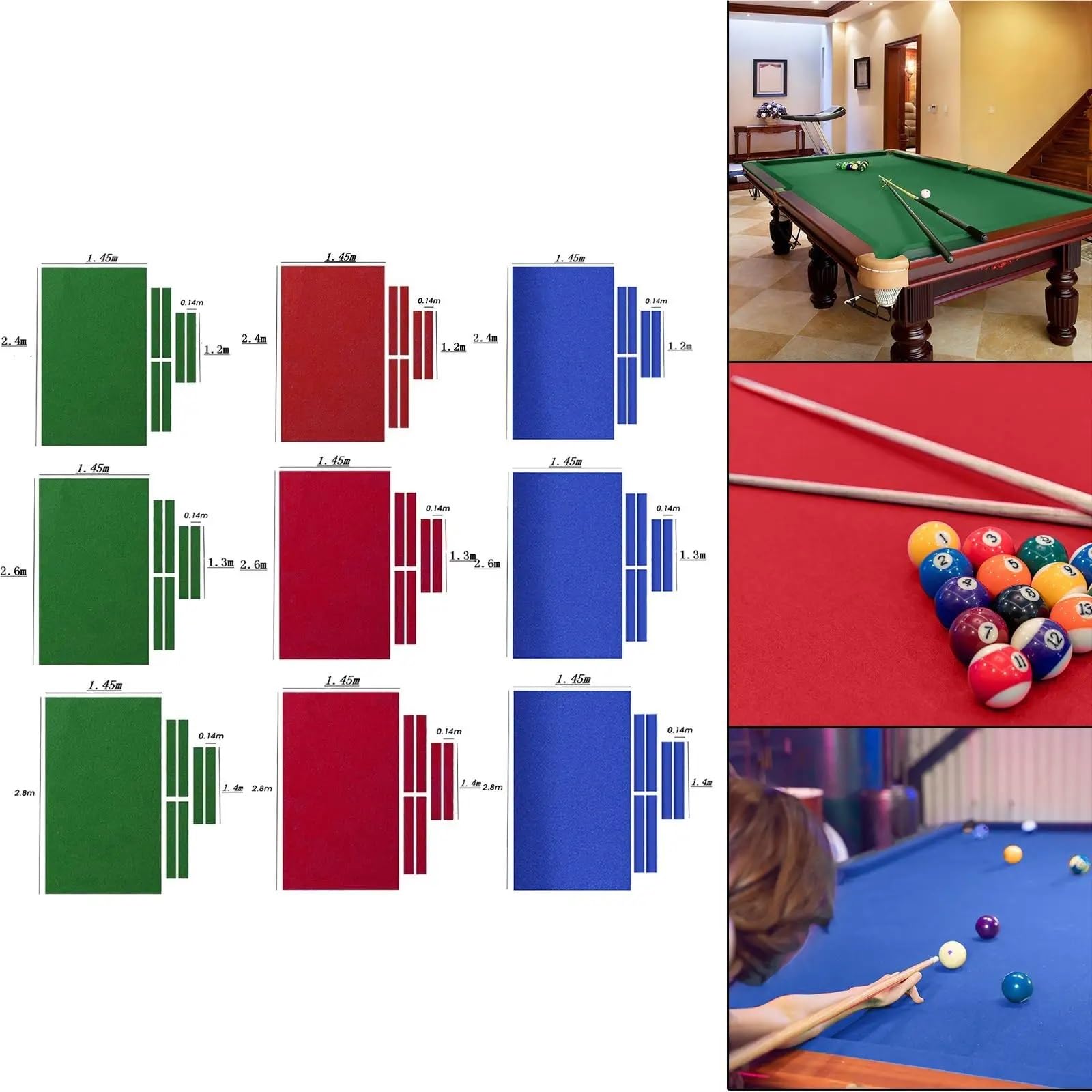 Professionelle Billard Pool Tisch Tuch Matte Zubehör 7/8/9 Ft für Billard