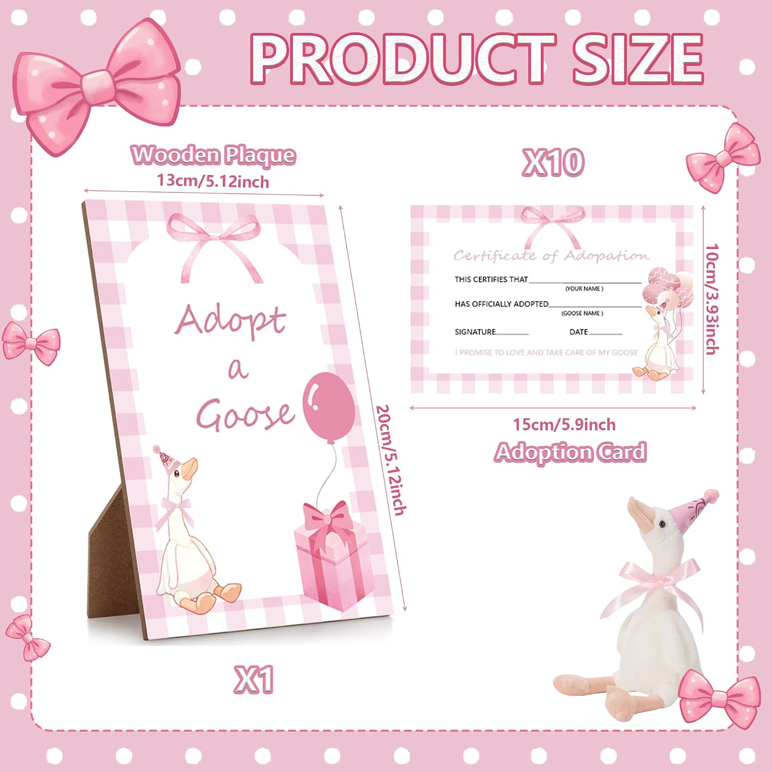 DAYUMKOU 10 Pcs 15.7 Inches Goose Decor with Pink and Mini Birthday Party Hat, Goose Stuffed Animal Card Wood Table Decor for Shower, Birthday Party Home Decoration