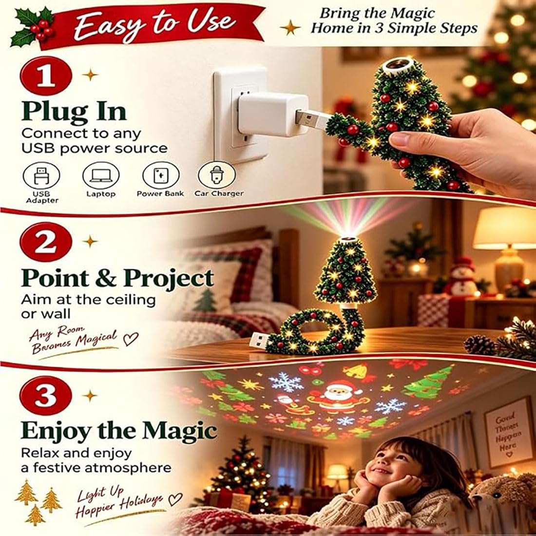 Christmas Tree Projection Night Light, Christmas Ceiling Projector (1PCS)