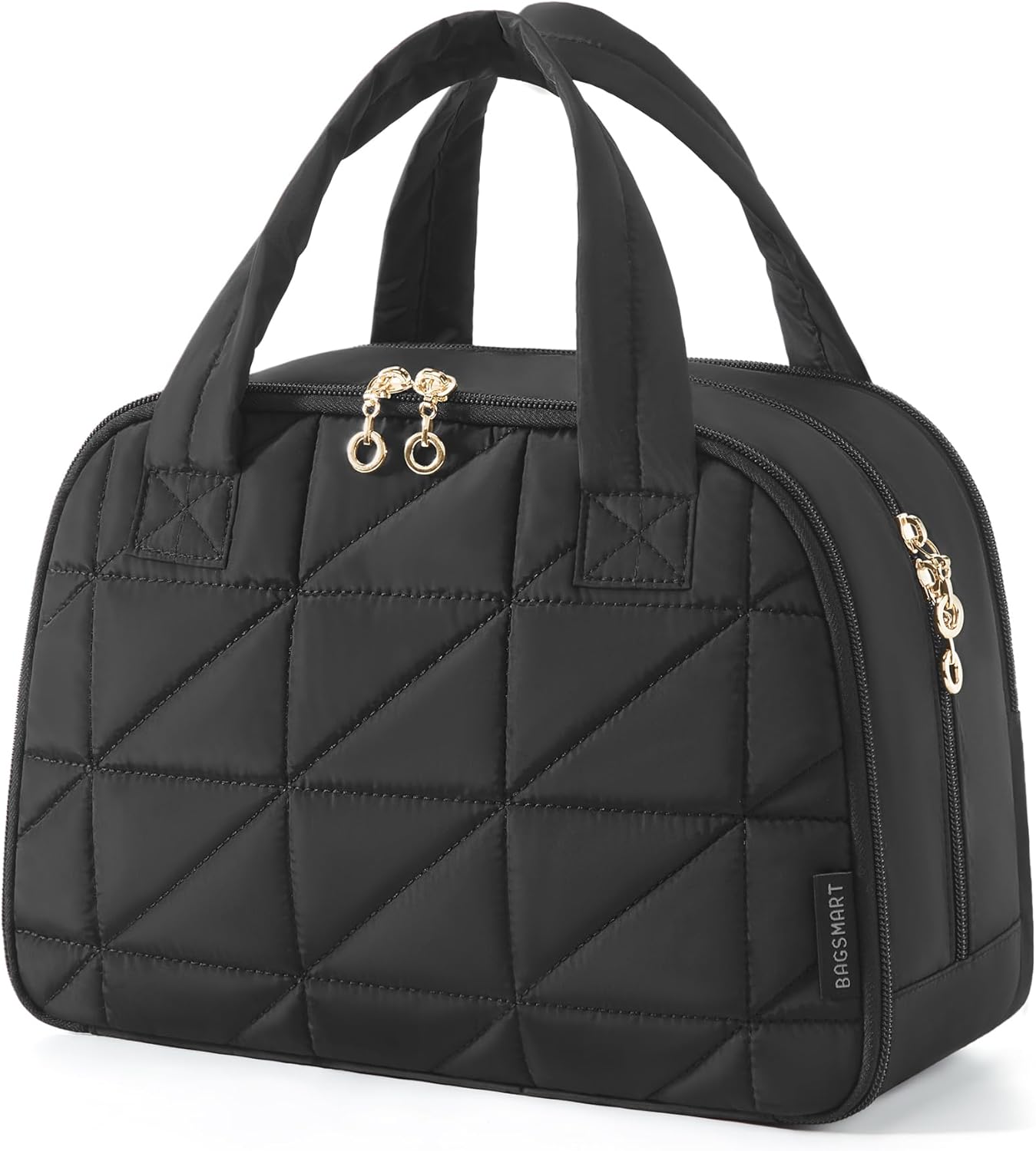 BAGSMART Travel Makeup Bag, Large Opening Toiletry Bag for Women, Puffy, Makeup Bag with Handle for Travel, Accessories, Essentials, Toiletries, Black