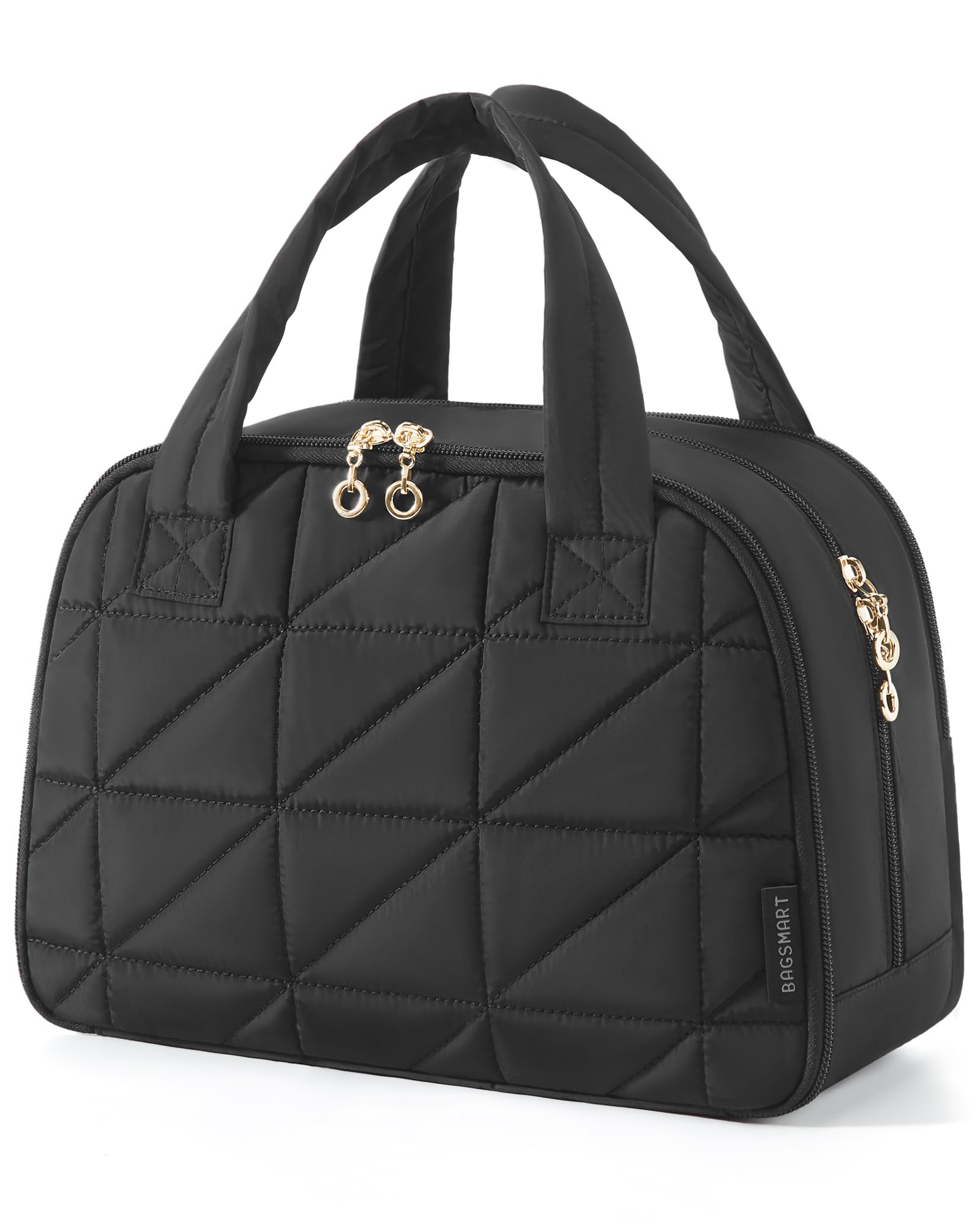 BAGSMART Travel Toiletry Bag, Large Wide-open Travel Bag for Toiletries, Puffy Makeup Cosmetic Travel Bag with Handle-Black