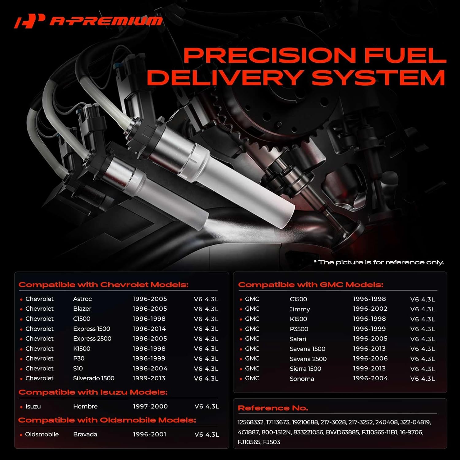 A-Premium 6 Cylinder Fuel Injector Assembly w/Bracket Compatible with 1996-2014 Chevrolet & GMC Models - V6 4.3L - Silverado 1500, Sierra 1500, Blazer, C/K1500, Savana/Express 1500/2500, Jimmy, Safari