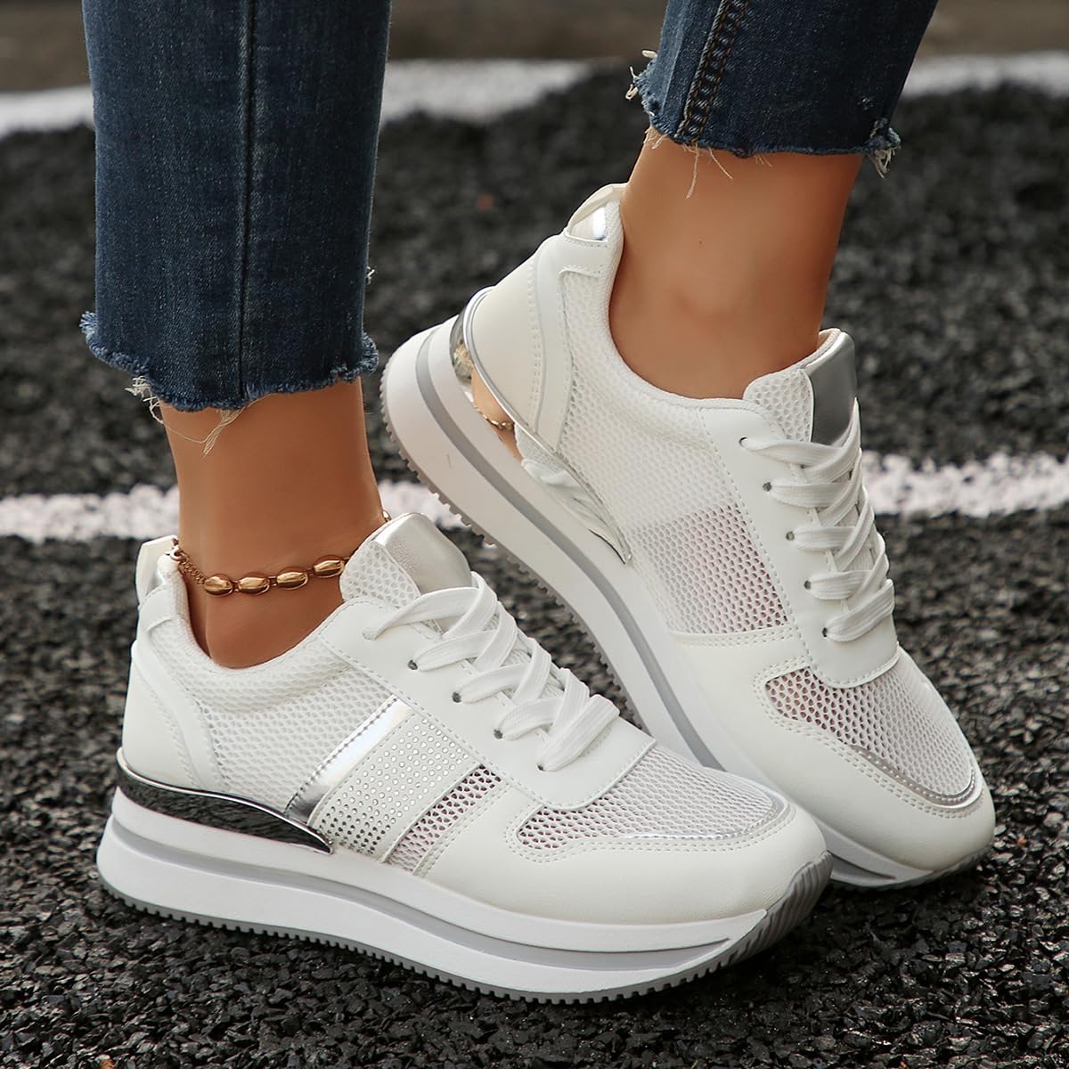 Tenis de plataforma para mujer, estilo retro, para caminar, con cuña