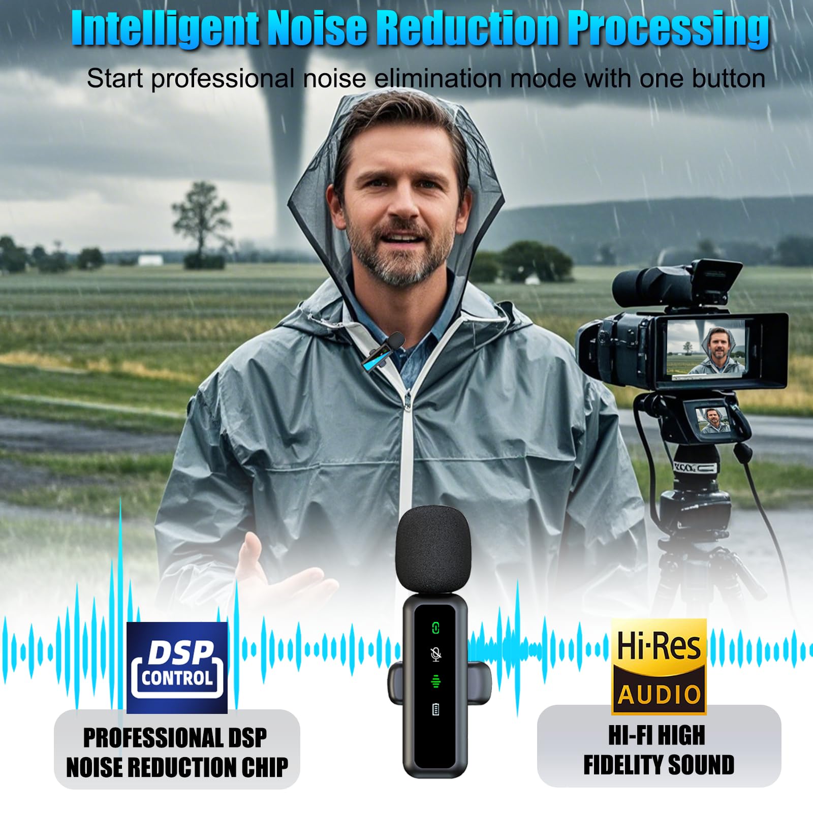 Lisiearoo 3-in-1 Wireless Lavalier Microphone for iPhone/Android/Camera/PC, Featuring a Rotatable Clip, Mute, Reverb, and Noise Reduction – Ideal for TikTok, YouTube, and Vlogging (3-in-1)