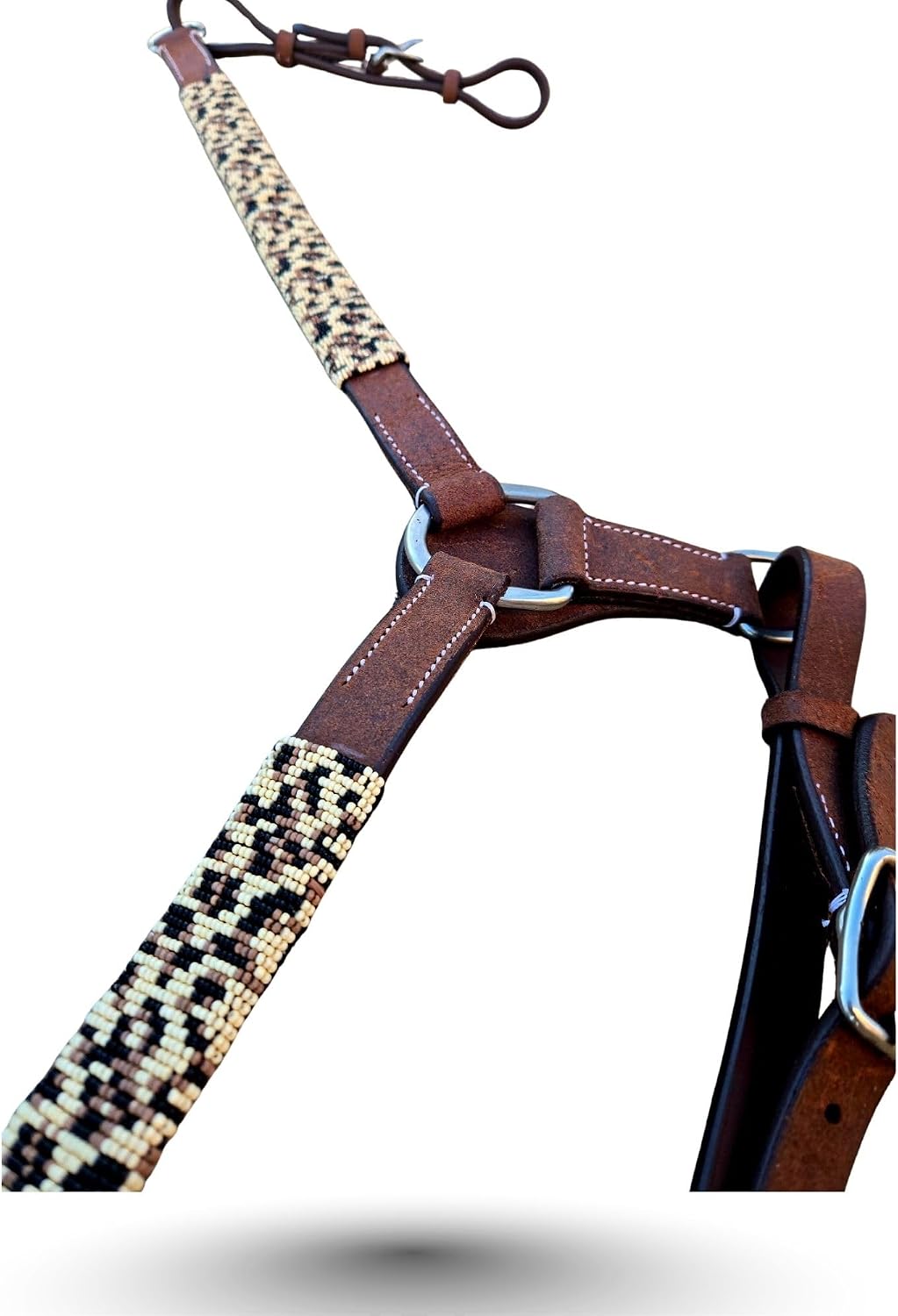 Ranch Hand Store Western Horse Breast Collar, Hand Tooled Smooth Leather with White Buckstitch, Adjustable Fit for Quarter & Full Horses – Tooled Brown