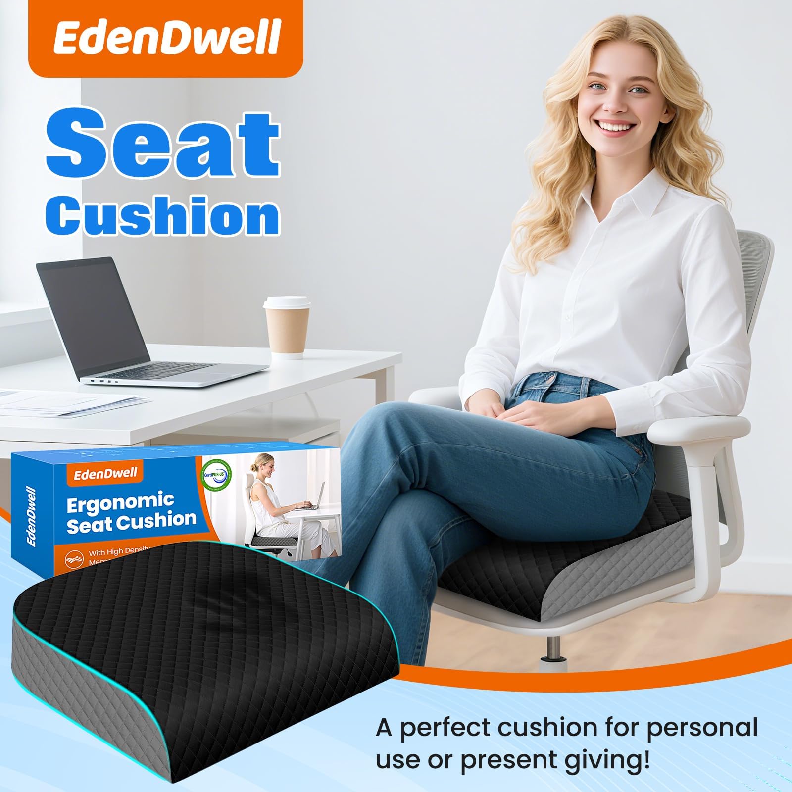 Seat Cushion Memory Foam Chair Pad Non-Slip Cushion for Office Home Car Large Desk Chair Cushion Washable Cover — view 7
