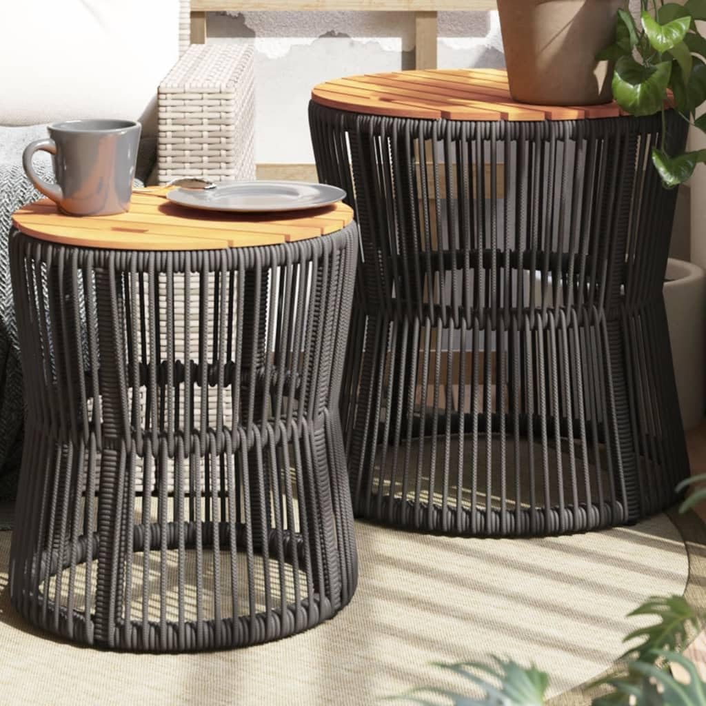 Table d'appoint de jardin en polyrotin grise pour balcon convivial lot de 2 tables de terrasse
