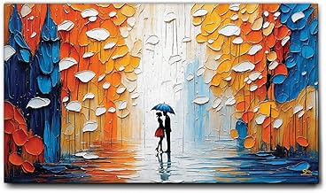 Giallobus - Painting - 14 - Lovers in the Rain - Canvas Canvas Standard Frame - 140 x 80 - Ready to Hang - Modern Paintings for the Home
