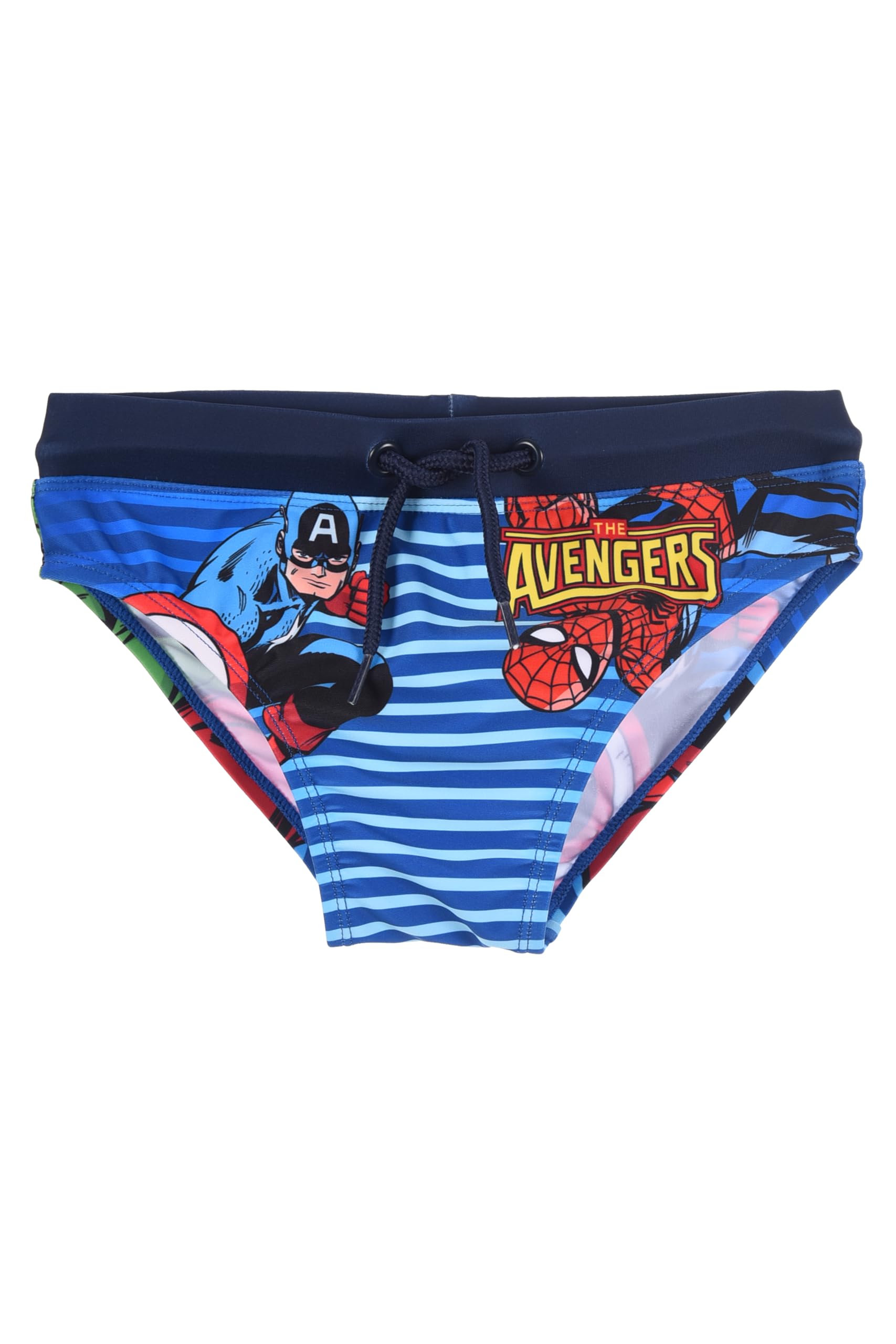 Kids Avengers Swimsuit, Superheroes Captain America Spider-Man Sea Brief, Striped with Ties, Drawstring Closure - 3