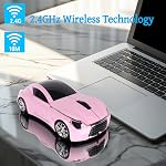 Wireless Car Mouse,2.4GHz Cool Sport Race Car Shape Mice Optical Mouse Ergonomic Cordless Computer Gaming Mice with USB Receiver for PC Laptop Desktop Kids Girls Small Hands(Pink)