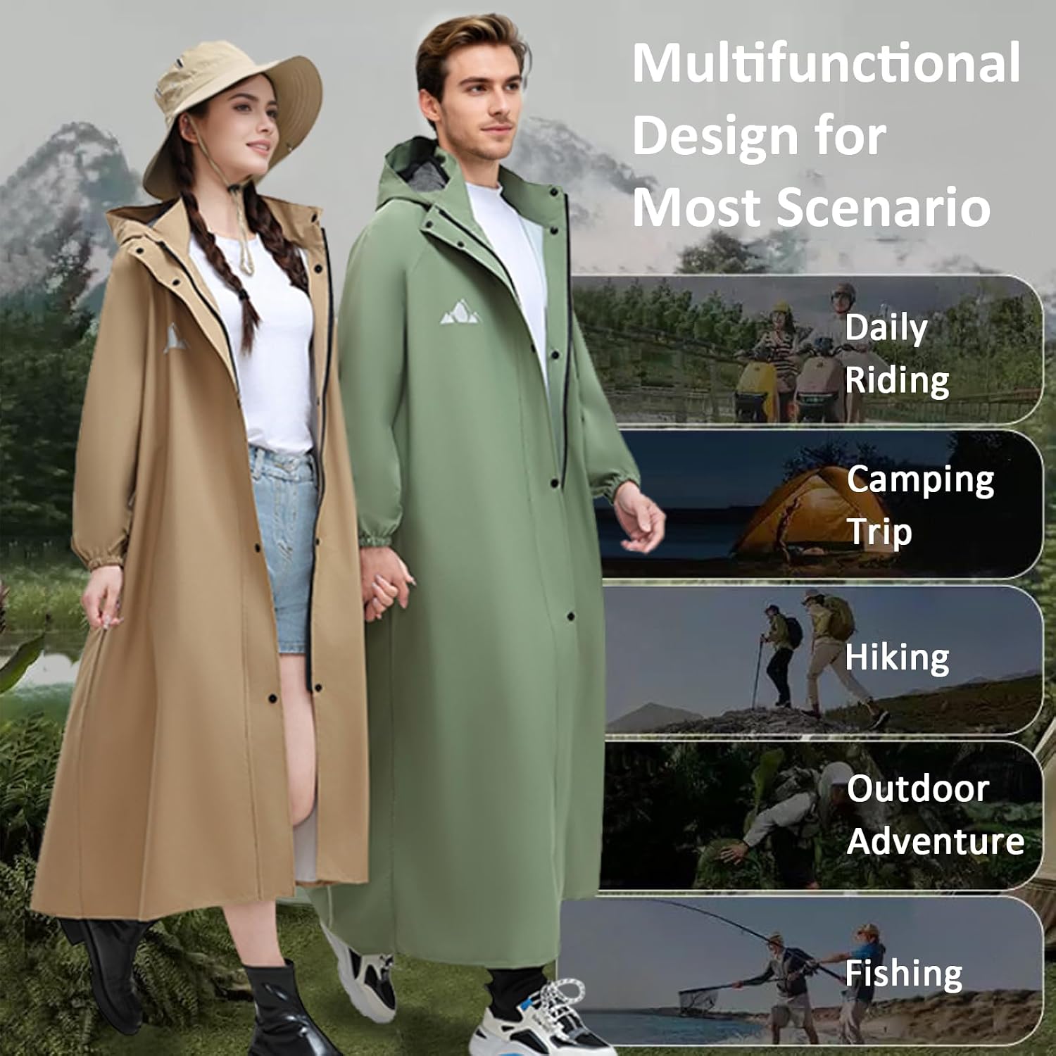 Lightweight Long Rain Coat for Women, Waterproof Raincoat with Hood, Packable Rain Jacket Windbreaker, Storage Bag