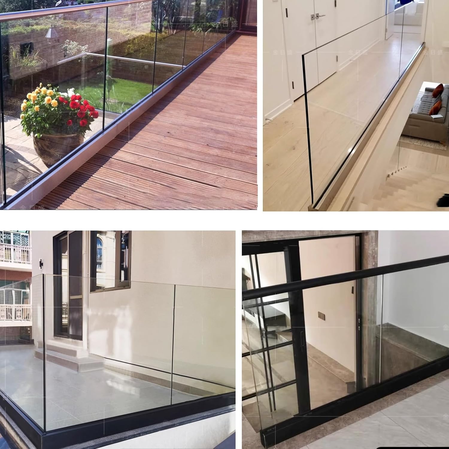 Aluminum Glass Balustrade Brackets - Sturdy Post Clamps for Pool Fencing, 40in Long Base Rail Standoff, Ideal for Stair/Platform Glass Railing (Black)