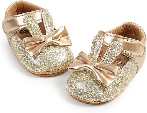 Vista 5 de myppgg Zapatos planos Mary Jane para bebé niña, con lazo brillante, vestido de princesa, zapatos de cuna antideslizantes para niños pequeños que