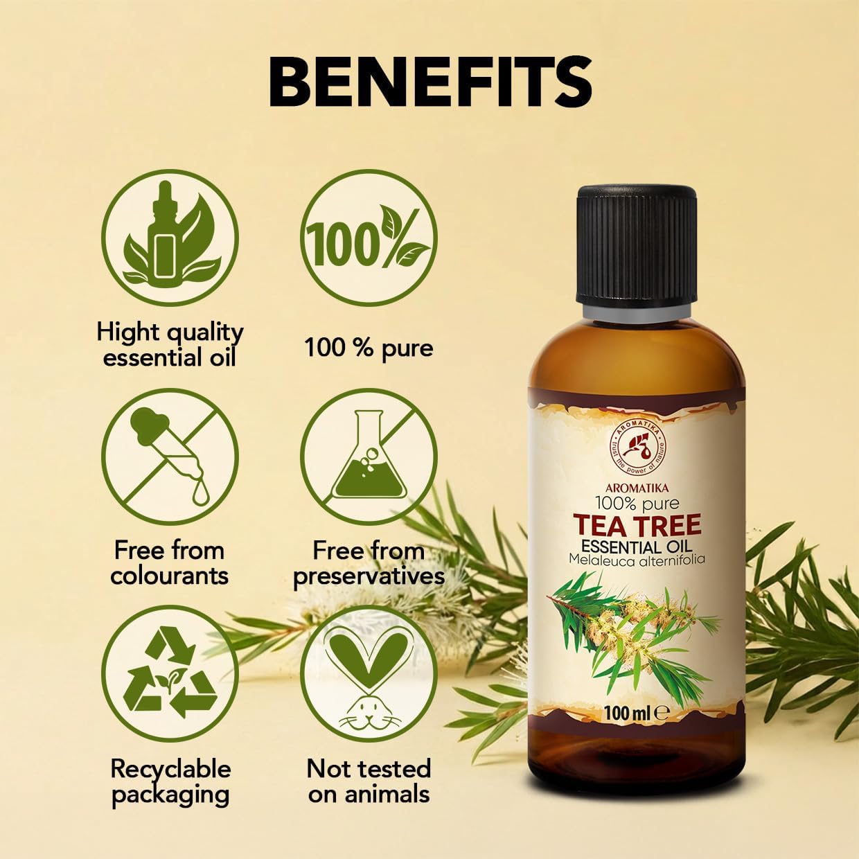 Tea Tree Essential Oil 6.8 Fl Oz - 2x100ml - Melaleuca Alternifolia Leaf Oil - Australia - 100% Pure - Good for Beauty Purposes - Aromatherapy - Relaxation - Massage - Essential Oils Tea Tree