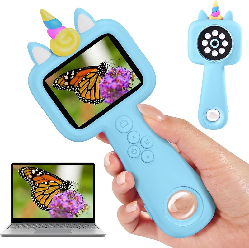 Magnify Microscopio de mano con pantalla de 2,4 pulgadas para niños, microscopio digital 4K para niños de 600X, microscopio de bolsillo de 8 LED, juguete educativo portátil para niños y niñas de 3 a 12 años que exploran plantas de insectos en casa y viajes al aire libre