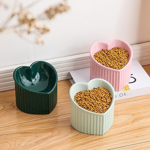 Miniatura 6 de Cuencos elevados de cerámica verde para gatos, cuencos elevados inclinados para alimentos o agua, sin estrés, prevención de reflujo, aptos para