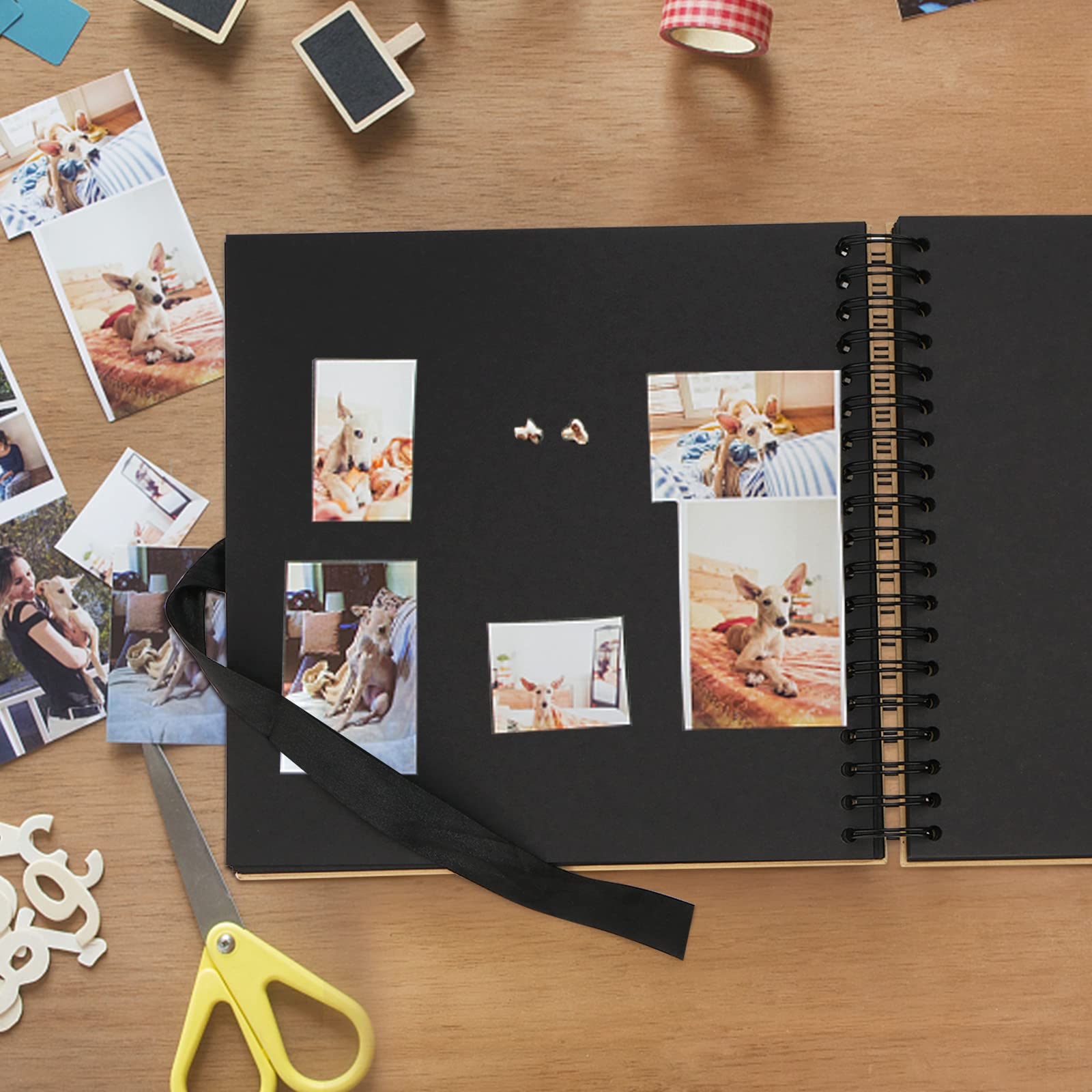 SINJEUN Álbum de fotos de 10 x 10 pulgadas, álbum de recortes con páginas negras, libro de recortes hecho a mano, libro de invitados de boda para aniversario, viajes, ducha, 75 páginas